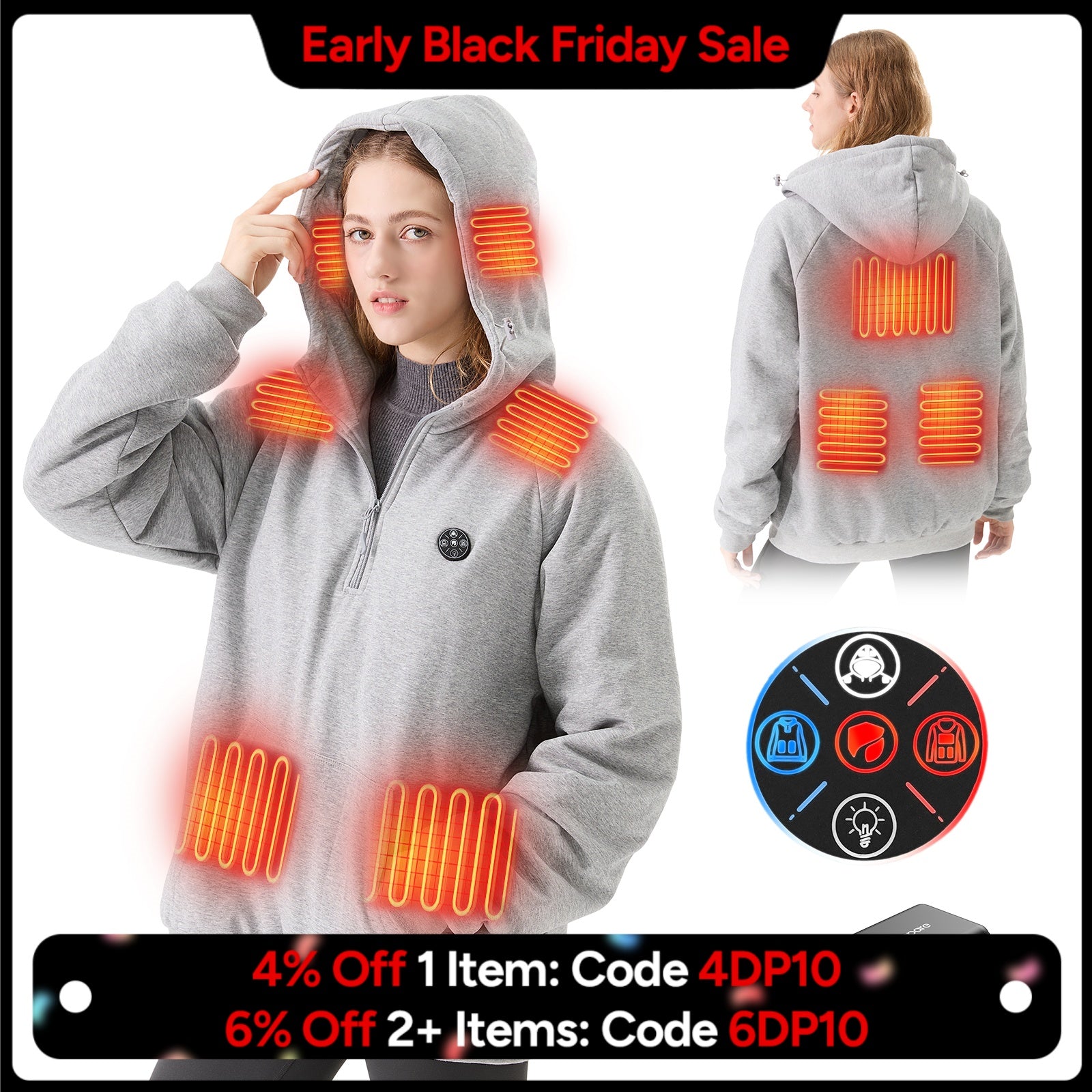 Unisex Heated Hoodie with 16000mAh Power Bank - Gray