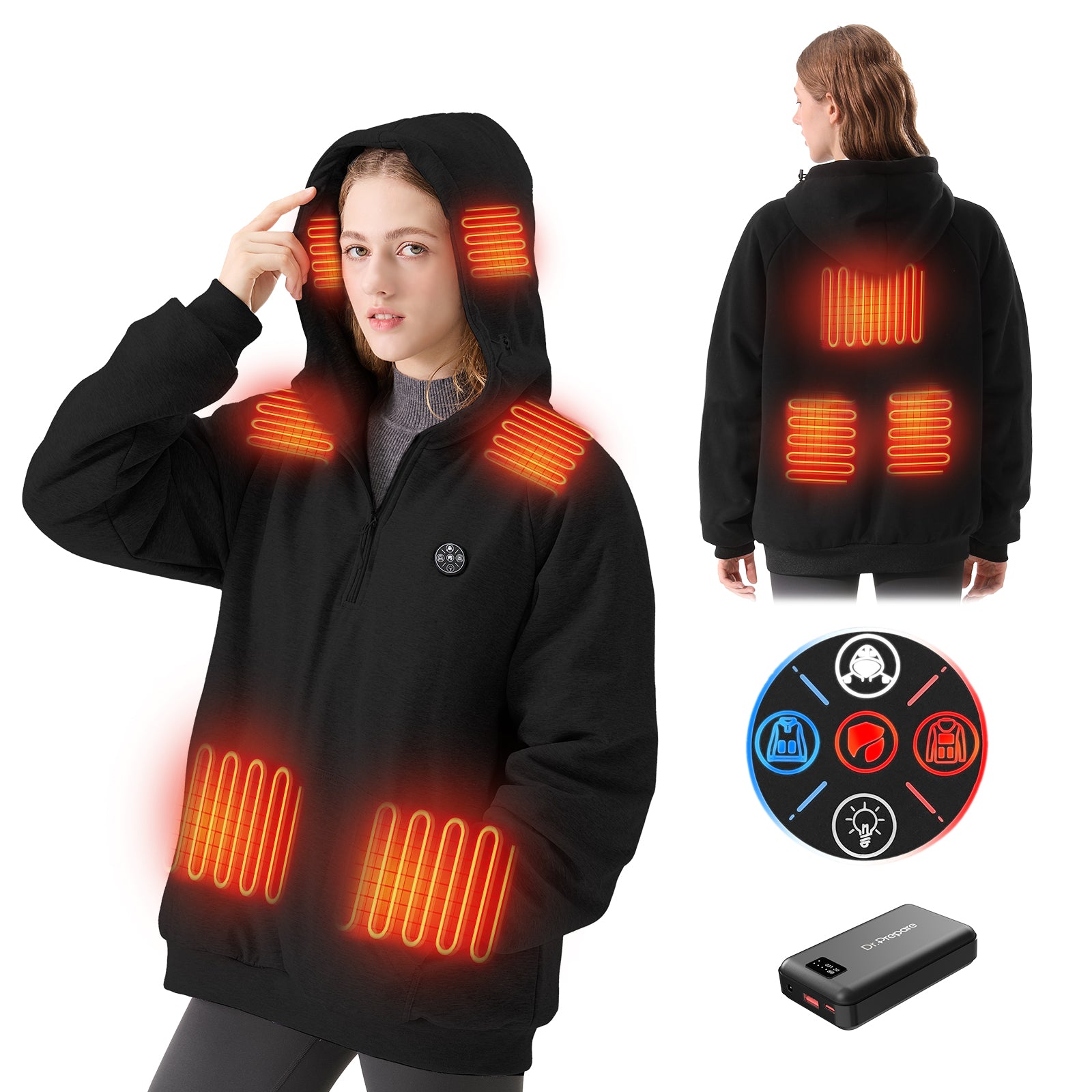 2025 New Unisex Heated Hoodie with 16000mAh Power Bank - Black