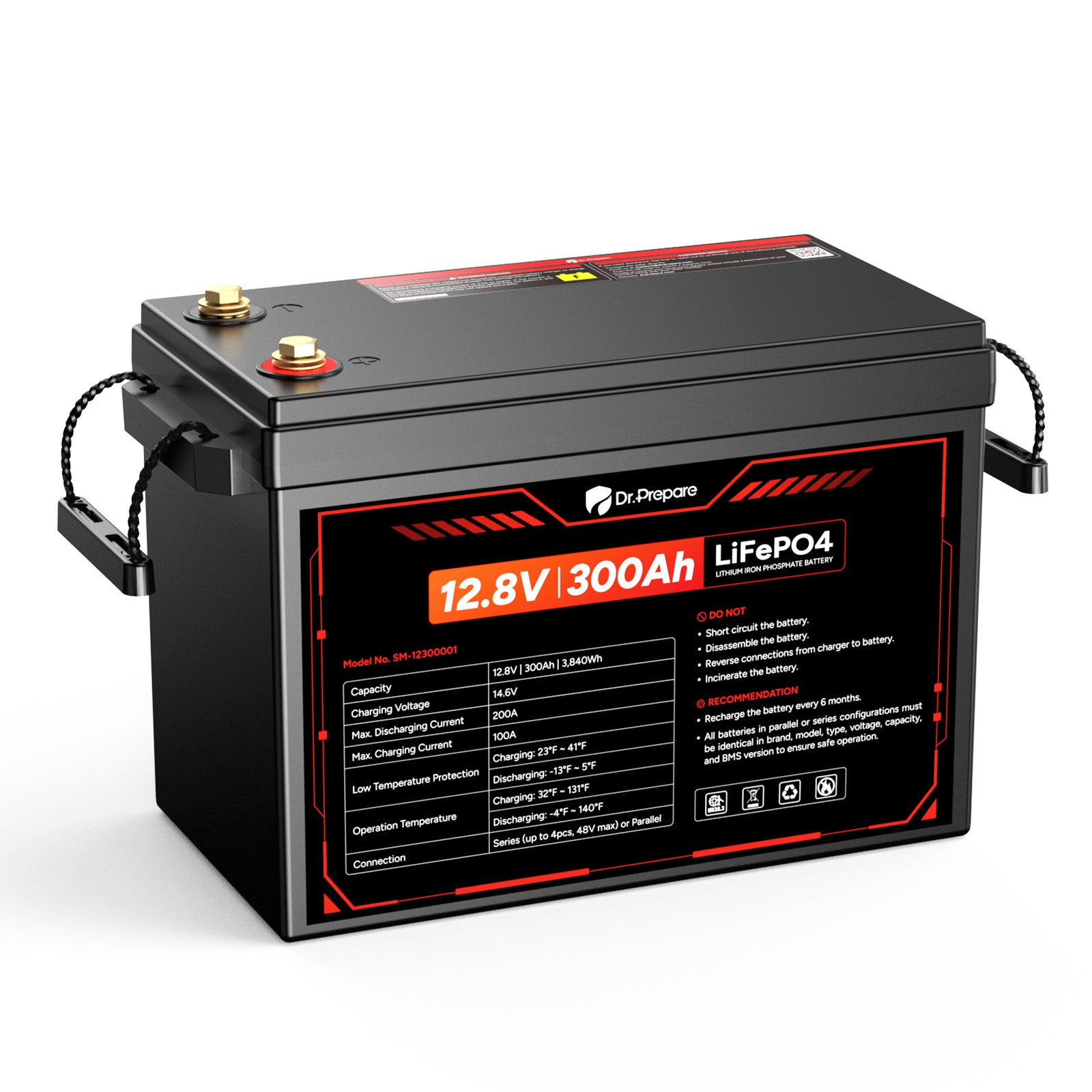 12V 300Ah LiFePO4 Lithium Battery - Compact Size (10 Year Warranty)