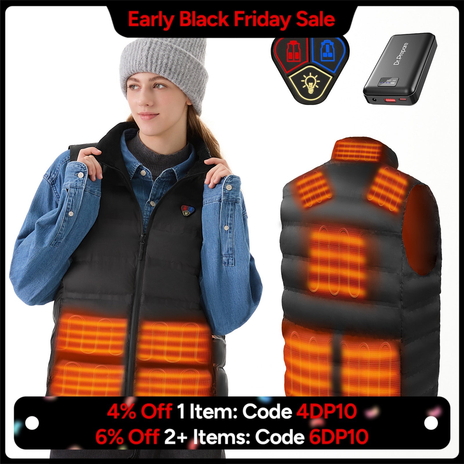 Electric Unisex Heated Vest with 7.4V 16000mAh Battery Pack
