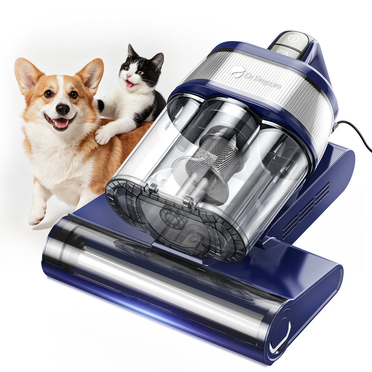 Dr.Prepare Mattress Vacuum Cleaner, 18kPa Powerful Suction, 42000RPM, Smart Dust Detection, 2 Cleaning Modes, 650W Motor, 40,000Hz Vibration, 0.8L Dust Cup, UV-C Light for Mattresses, Beds, Cribs & Sofas