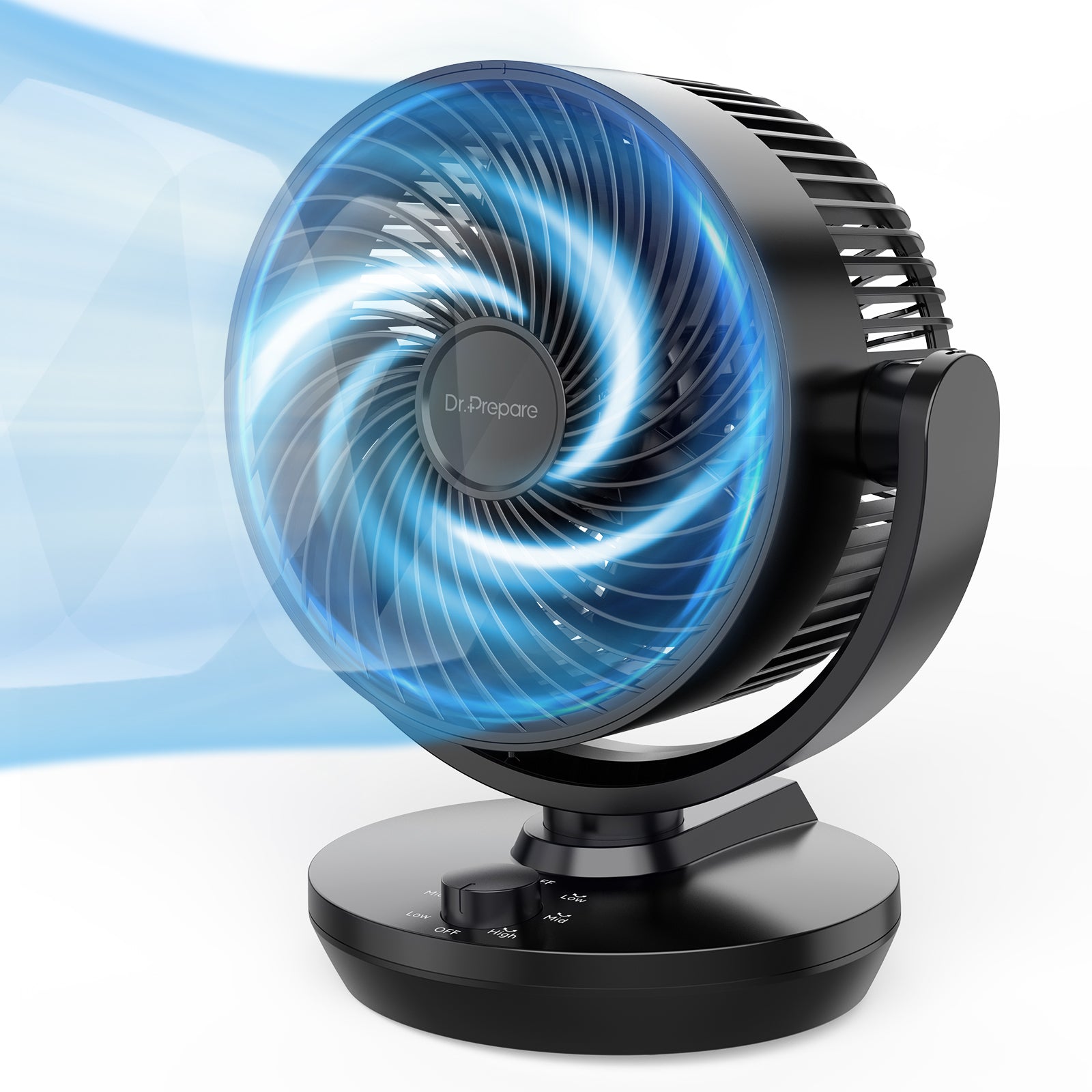 DR.PREPARE Oscillating Air Circulator Fan for Bedroom, 11.3” Height Powerful Table Fan, 70° Auto-Oscillating, 100° Adjustable Tilt, 3 Speeds, Efficient Cooling & Circulation for Home, Kitchen, Office