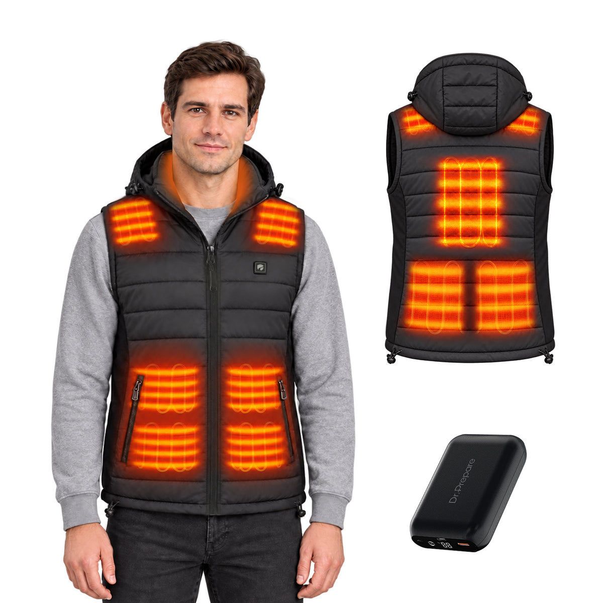 DR.PREPARE Electric Hooded Heated Vest with 16000mAh Battery Pack