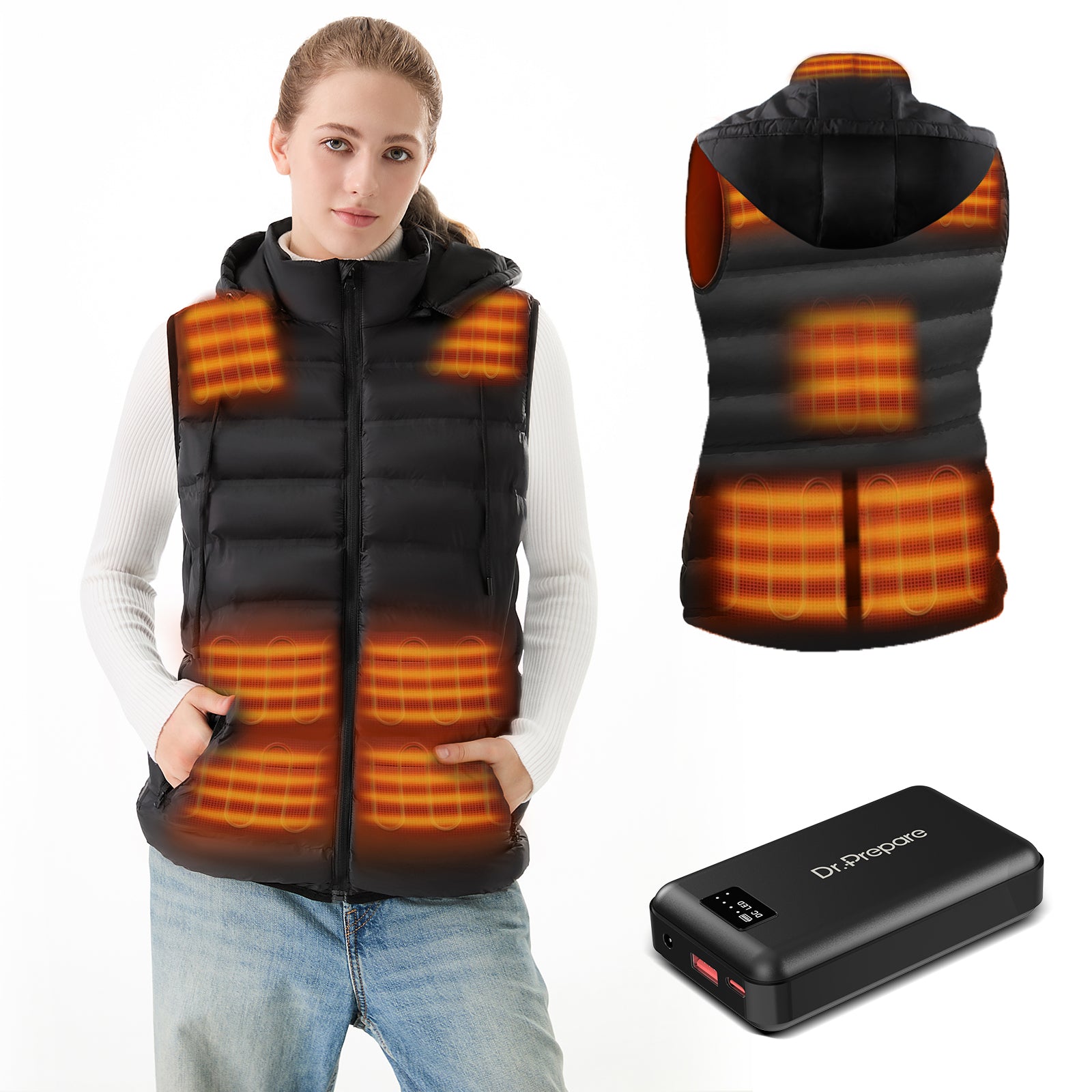 Electric Unisex Hooded Heated Vest with 7.4V 16000mAh Battery Pack