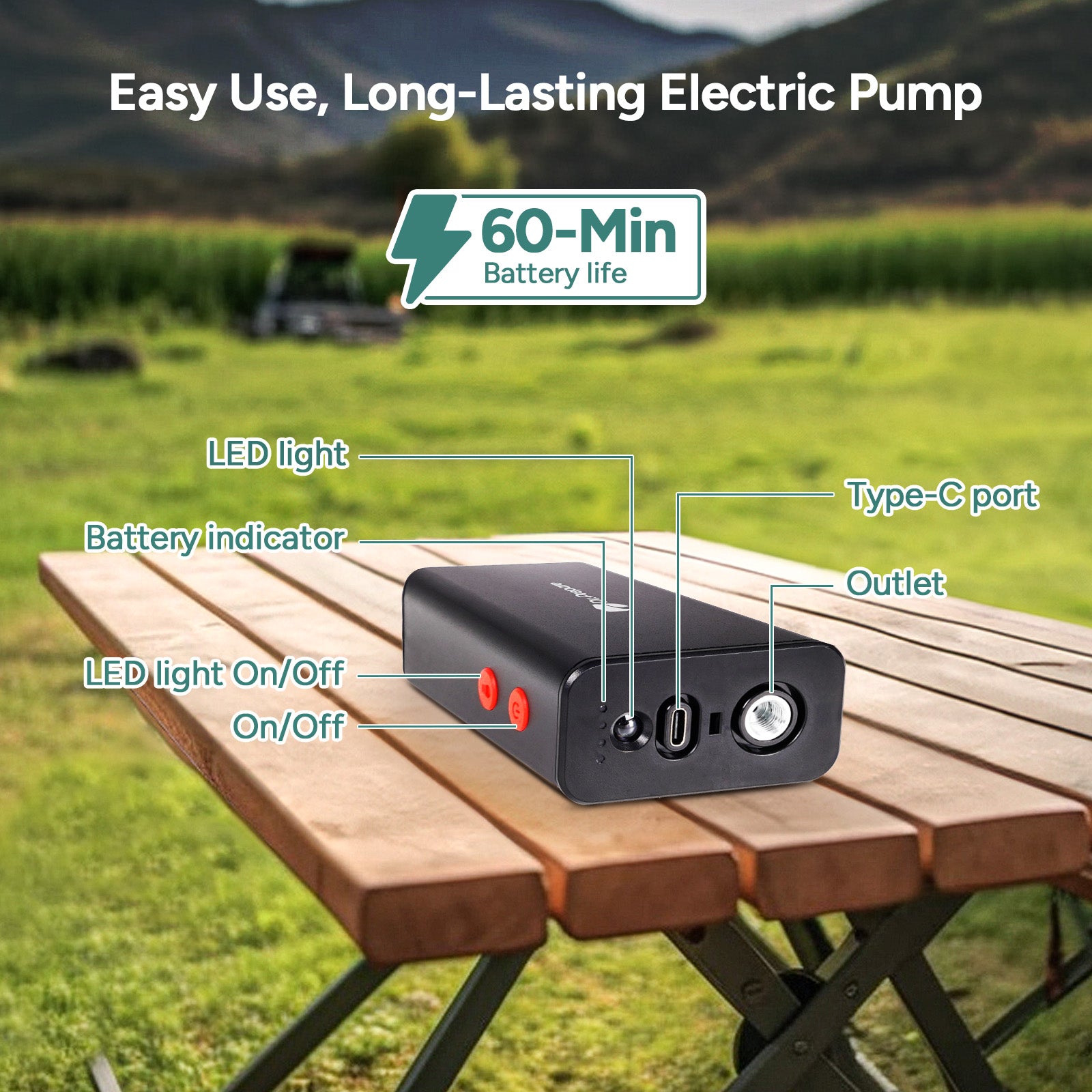 20L Camping Shower Bag with Rechargeable Electric Pump (5 Gallons)