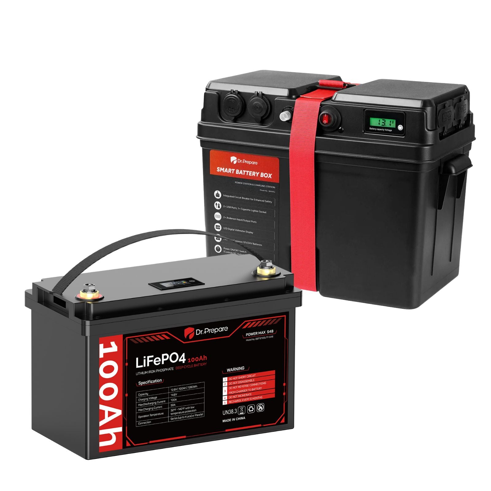 Smart Battery Box with USB, 12V/24V Cigarette Lighter, and Anderson Ports
