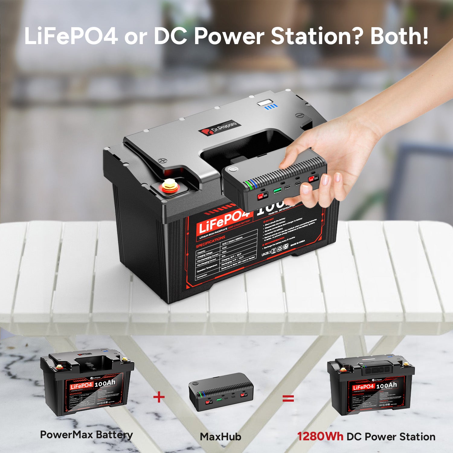 2-in-1 PowerMax 100Ah 12V LiFePO4 Battery & 1280Wh Portable Power Station (Upgraded)