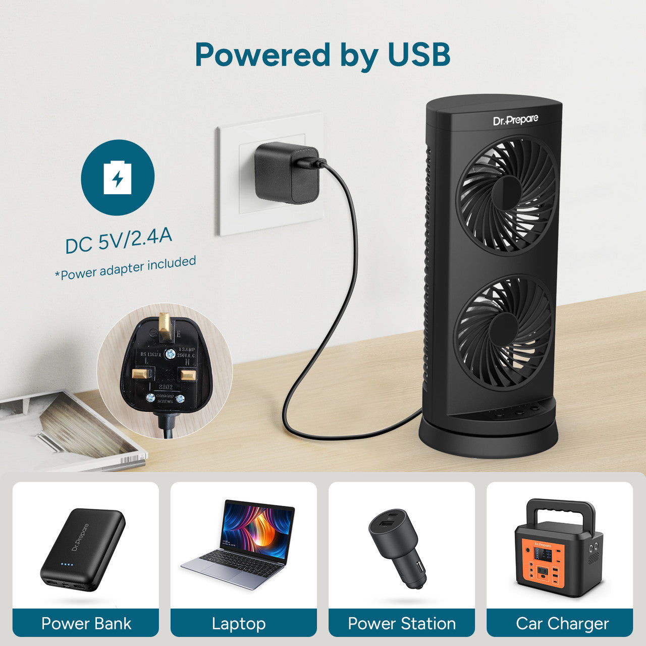 3. usb tower fan uk plug