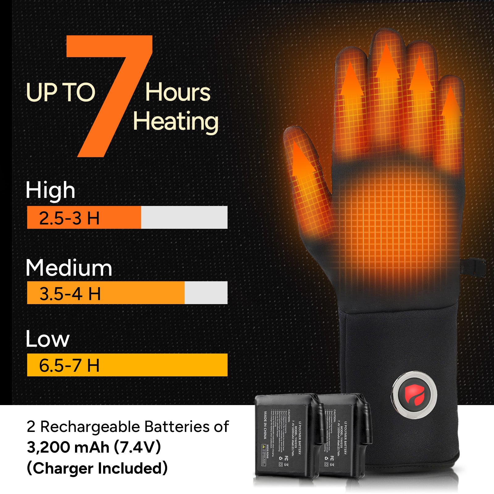 Heated Gloves with 7.4V 3200mAh Battery