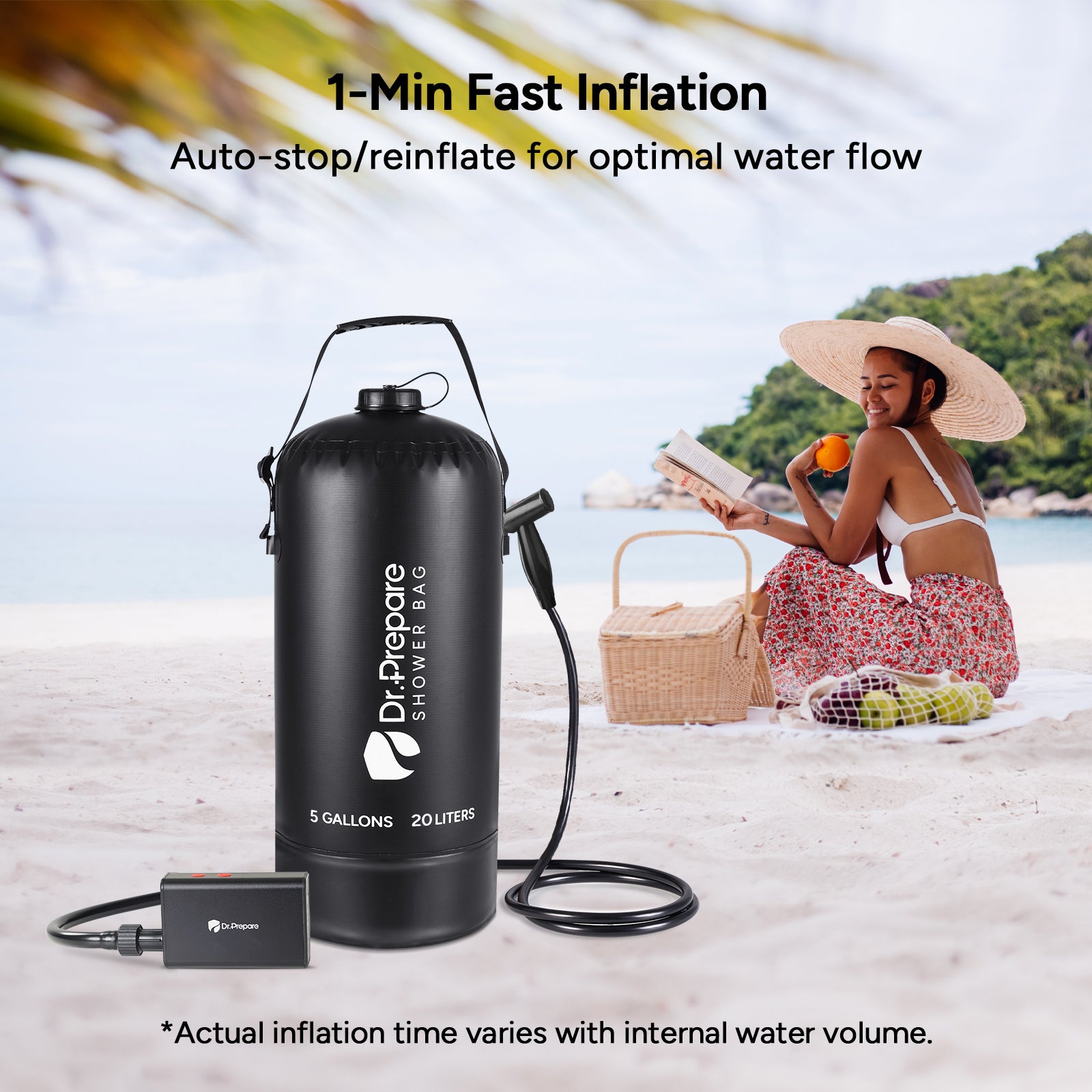 20L Camping Shower Bag with Rechargeable Electric Pump (5 Gallons)