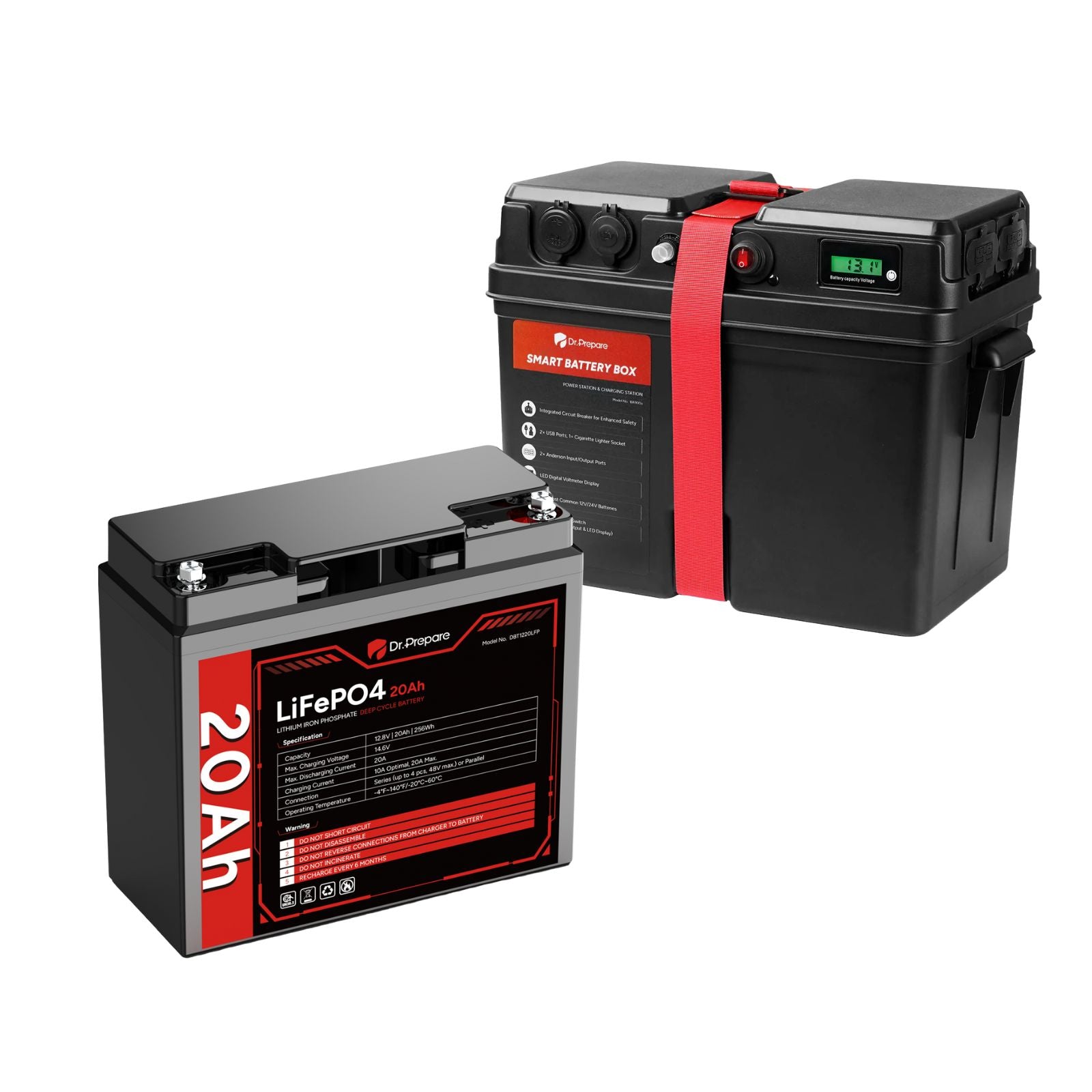 Smart Battery Box with USB, 12V/24V Cigarette Lighter, and Anderson Ports