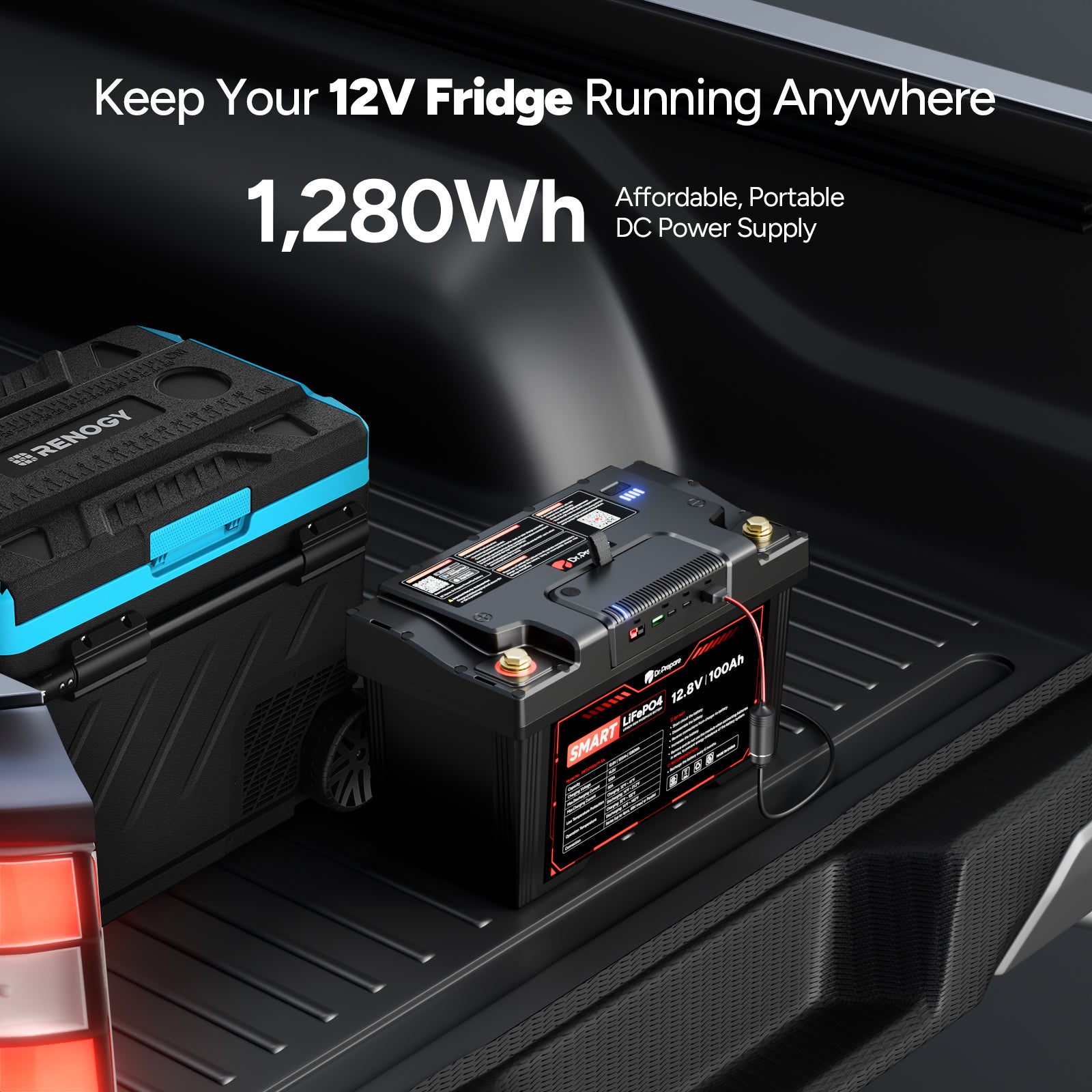 2-in-1 Smart PowerMax 1280Wh DC Portable Power Station & 12V 100Ah LiFePO4 Battery