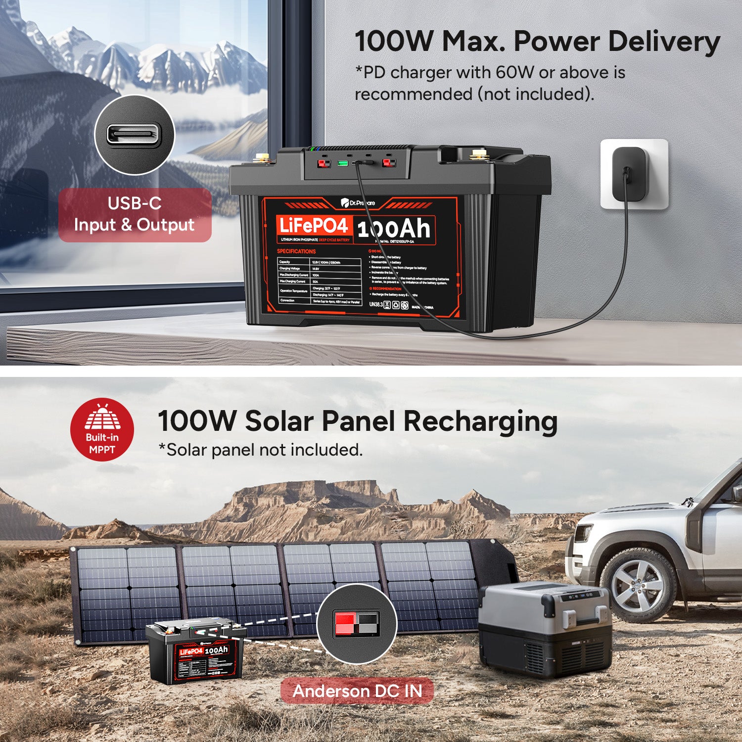 2-in-1 PowerMax 100Ah 12V LiFePO4 Battery & 1280Wh Portable Power Station (Upgraded)