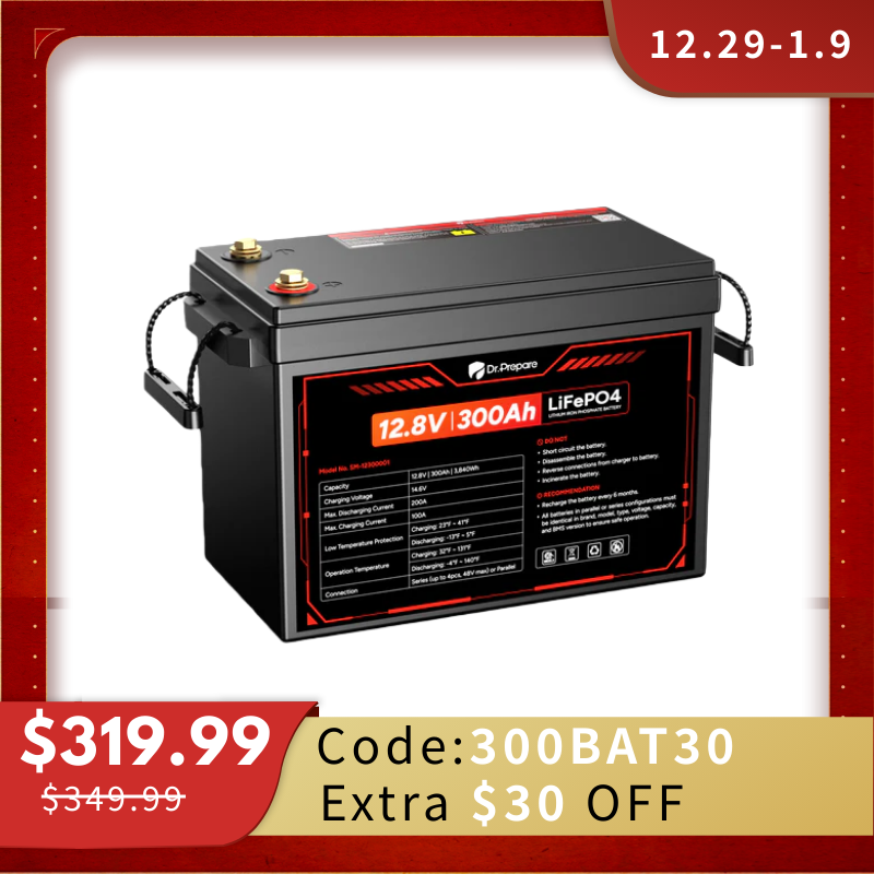 12V 300Ah LiFePO4 Lithium Battery - Compact Size (10 Year Warranty)