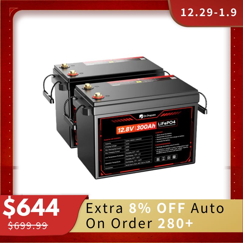 12V 300Ah LiFePO4 Lithium Battery - Compact Size (10 Year Warranty)