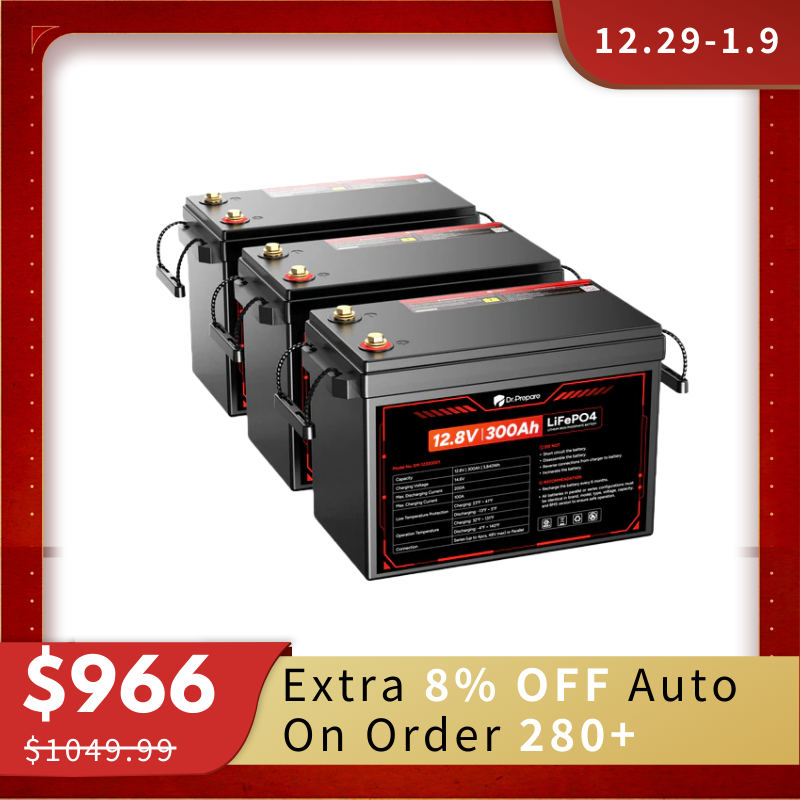 12V 300Ah LiFePO4 Lithium Battery - Compact Size (10 Year Warranty)