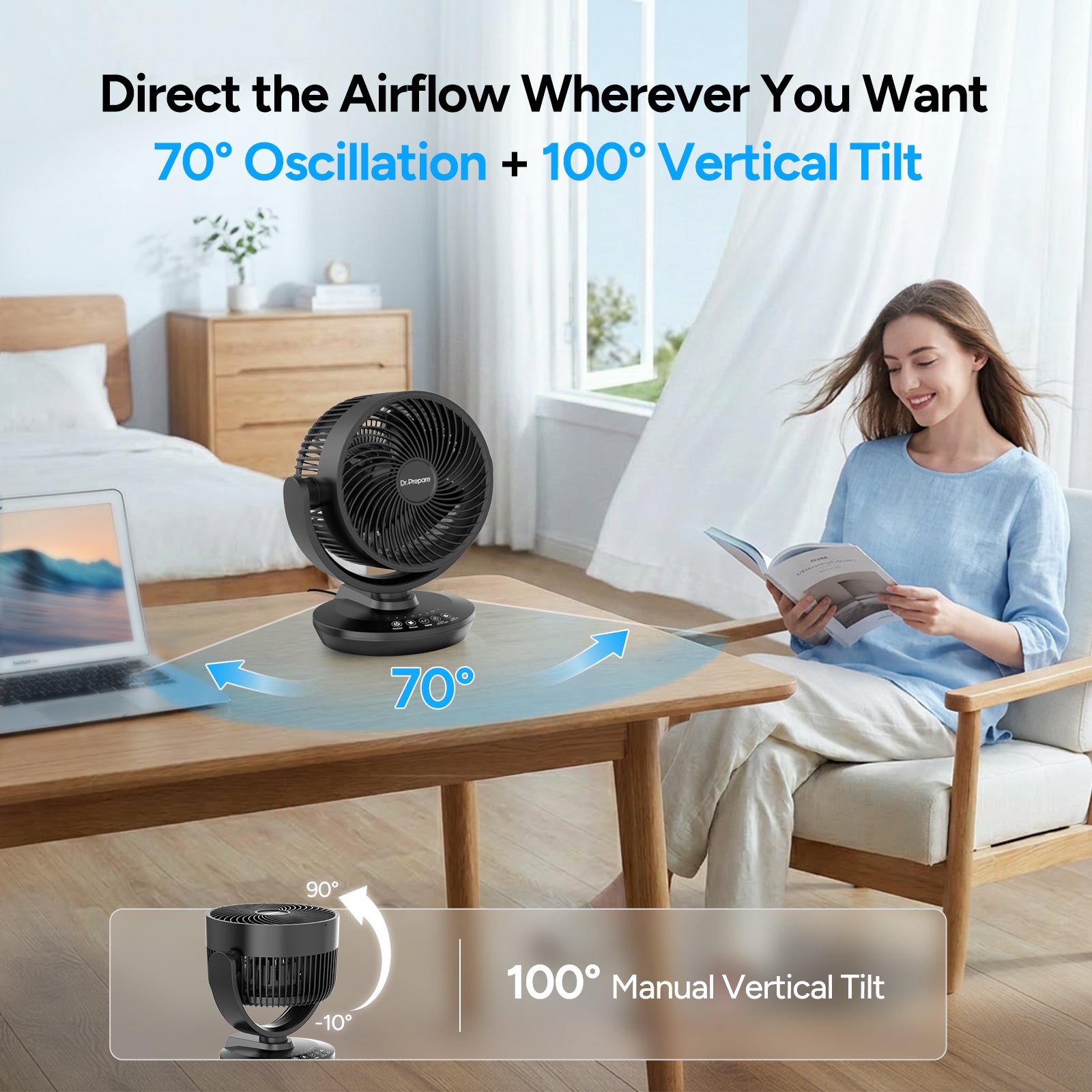 Dr.Prepare 11.8-inch Oscillating Air Circulator Fan with Remote
