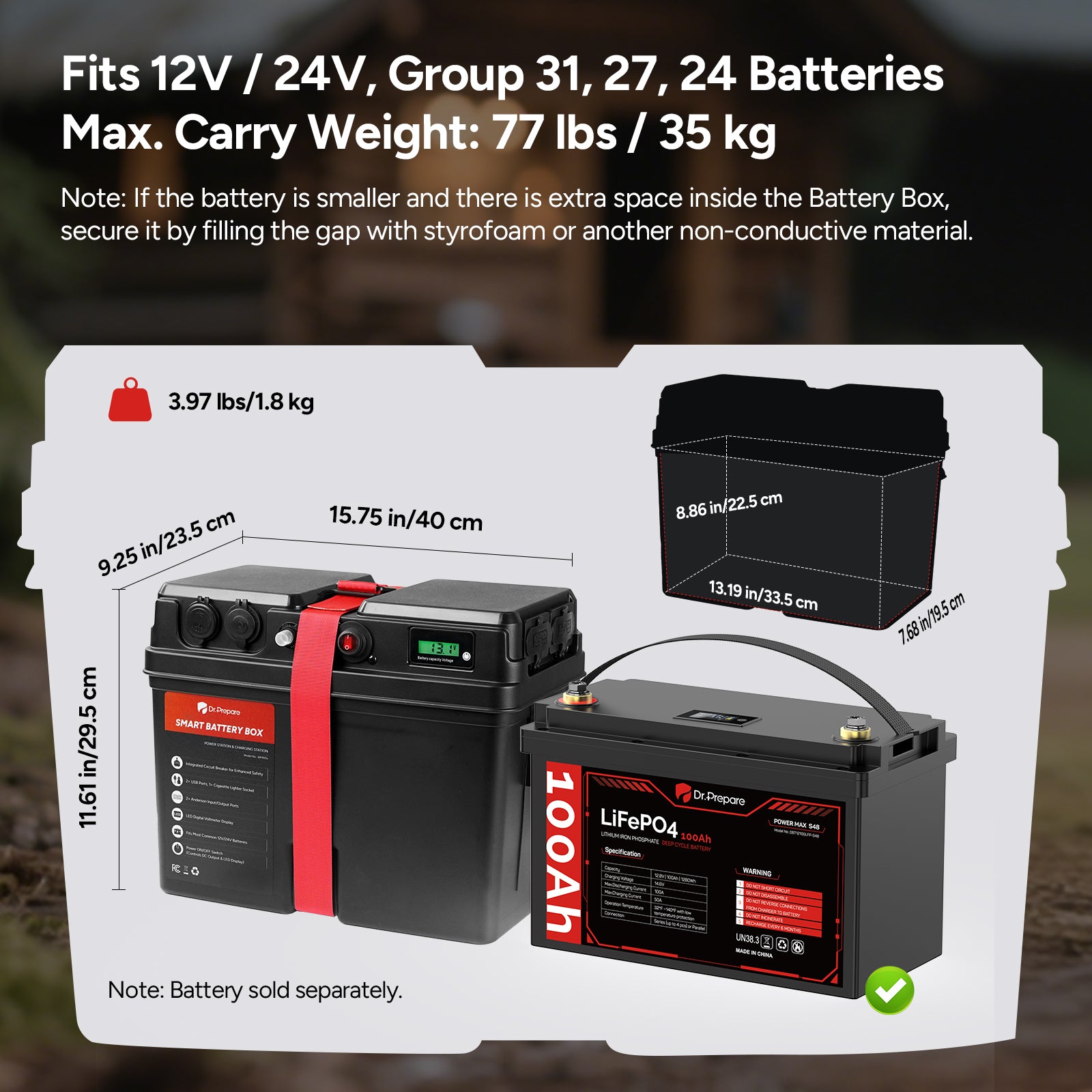 Smart Battery Box with USB, 12V/24V Cigarette Lighter, and Anderson Ports