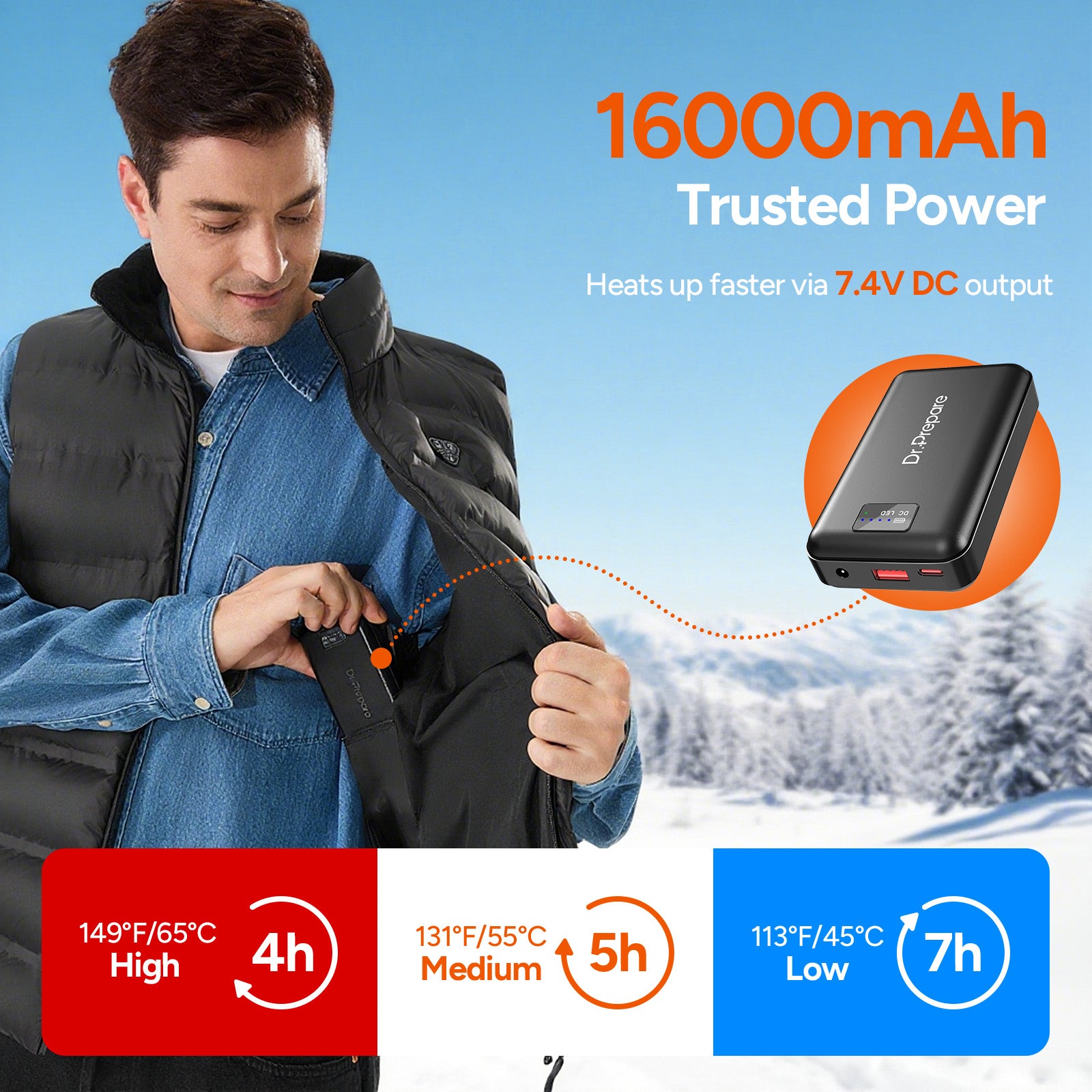 Electric Unisex Heated Vest with 7.4V 16000mAh Battery Pack