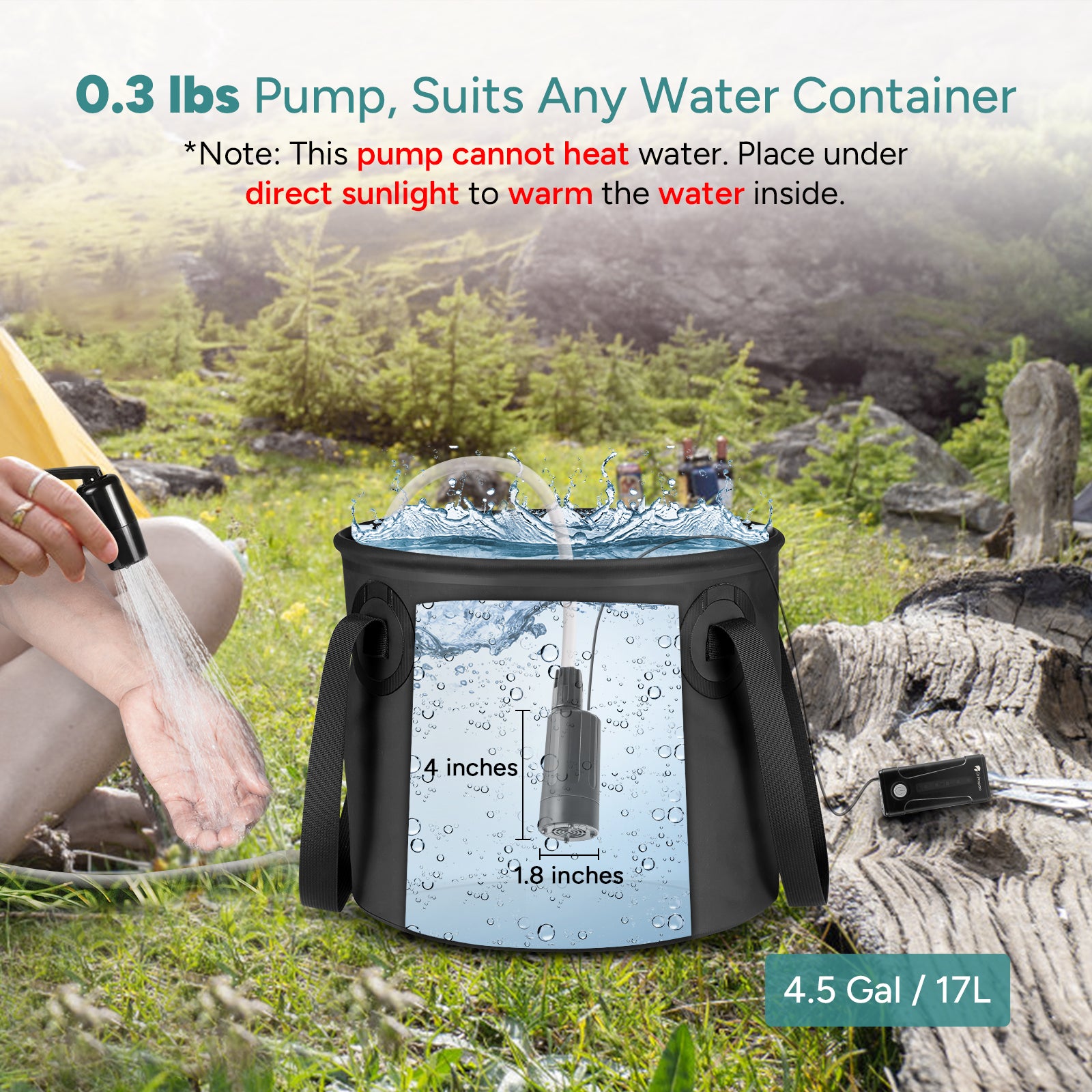 4.5 Gallons (17L) Camping Shower with Water Pump