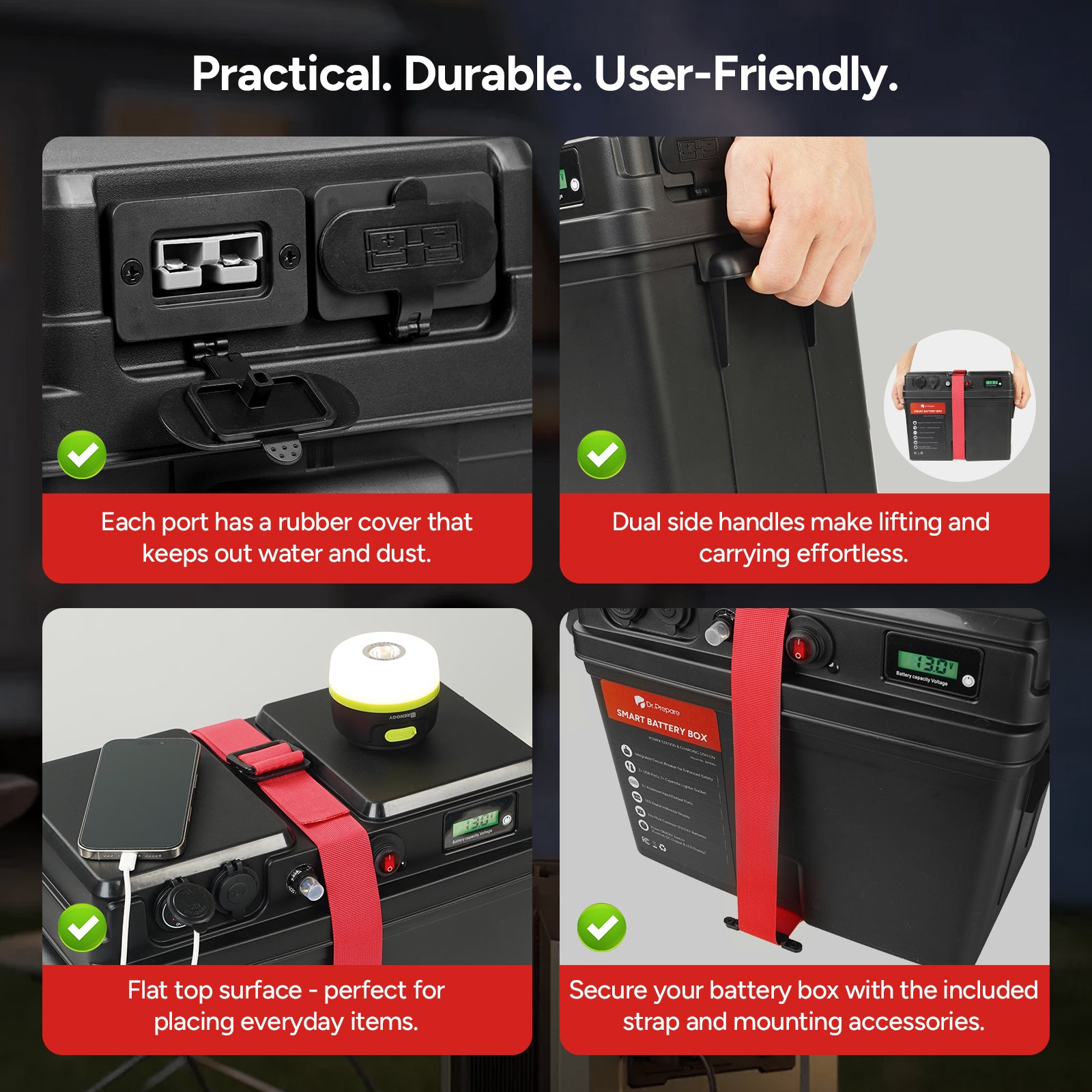 Smart Battery Box with USB, 12V/24V Cigarette Lighter, and Anderson Ports