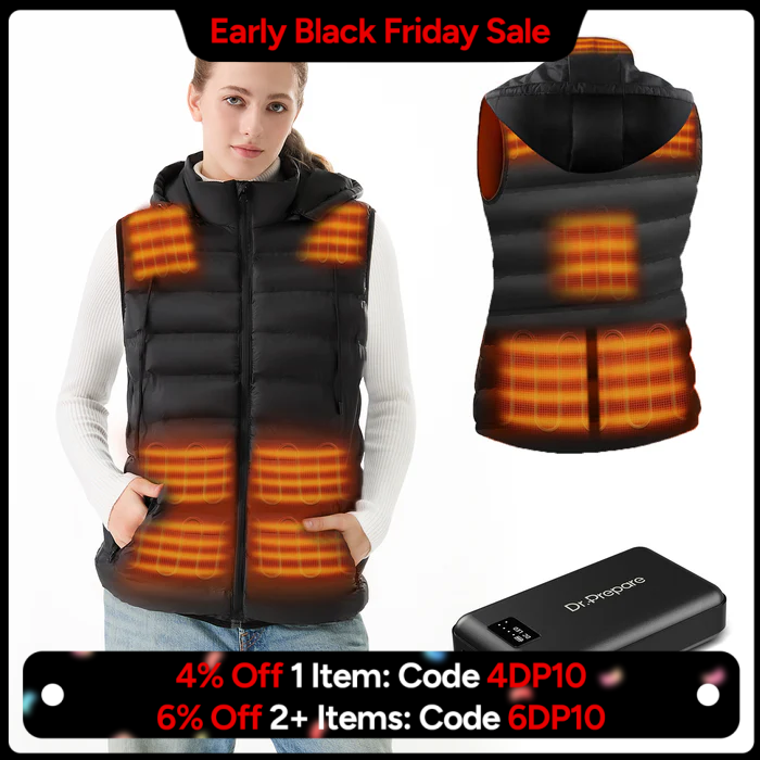Electric Unisex Hooded Heated Vest with 7.4V 16000mAh Battery Pack