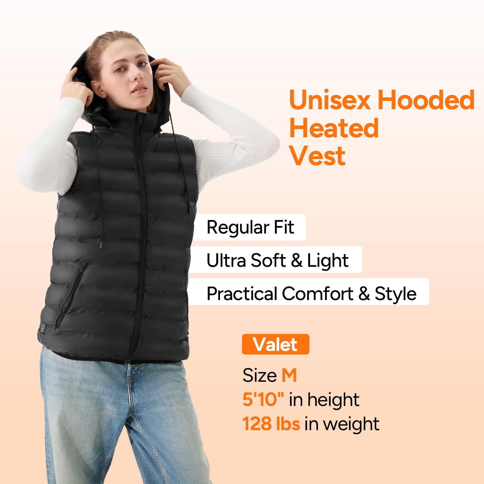 Electric Unisex Hooded Heated Vest with 7.4V 16000mAh Battery Pack