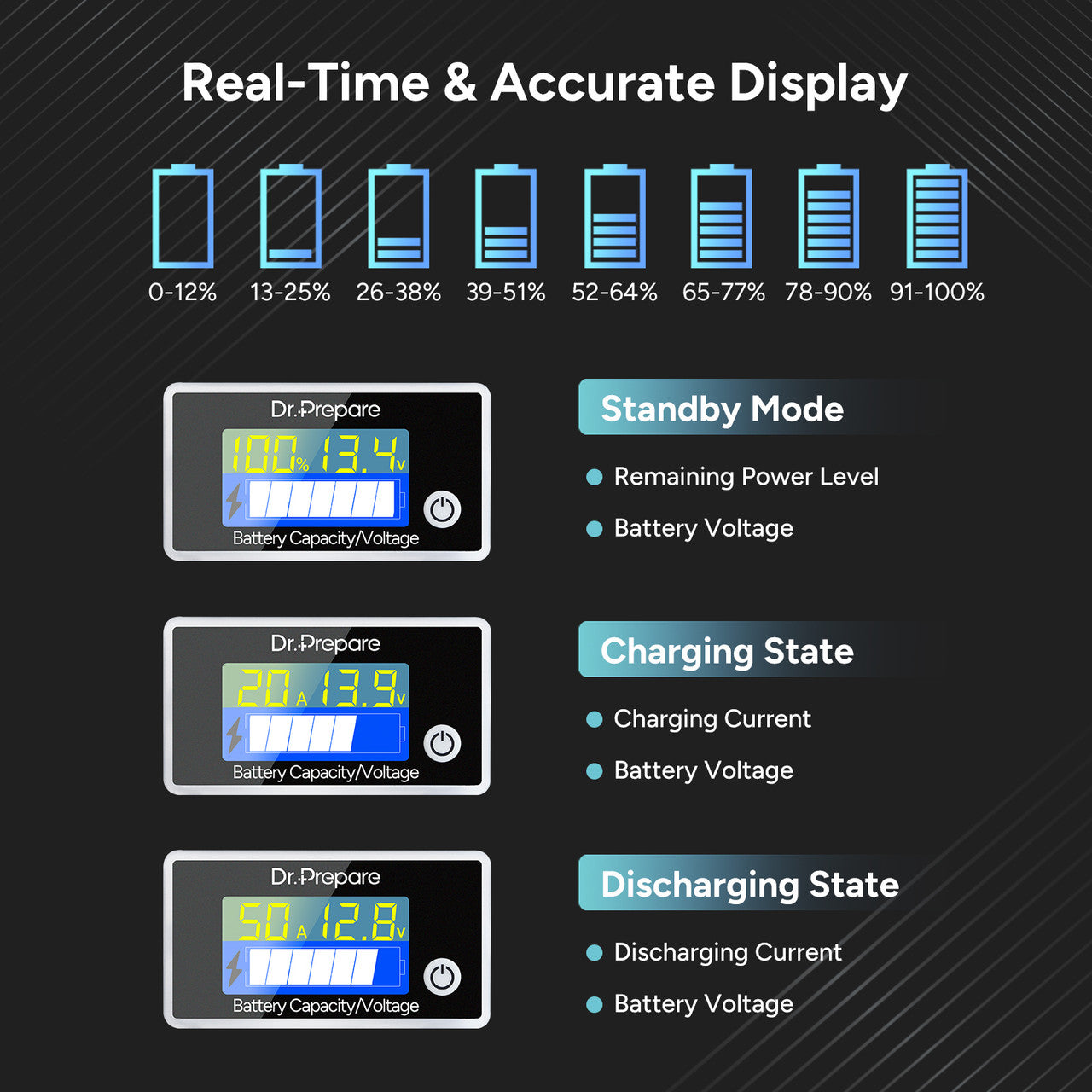 6. Dr.Prepare 12v 100ah lithium battery with led meter