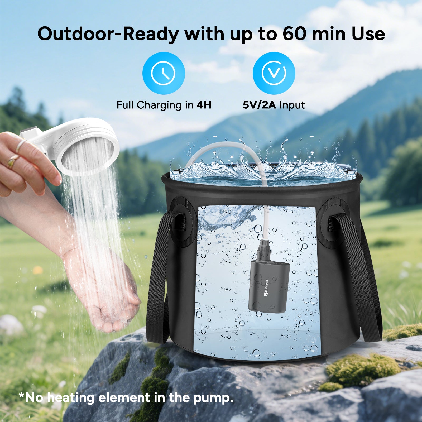 (Back Order 25/9)8000mAh Portable Shower Pump
