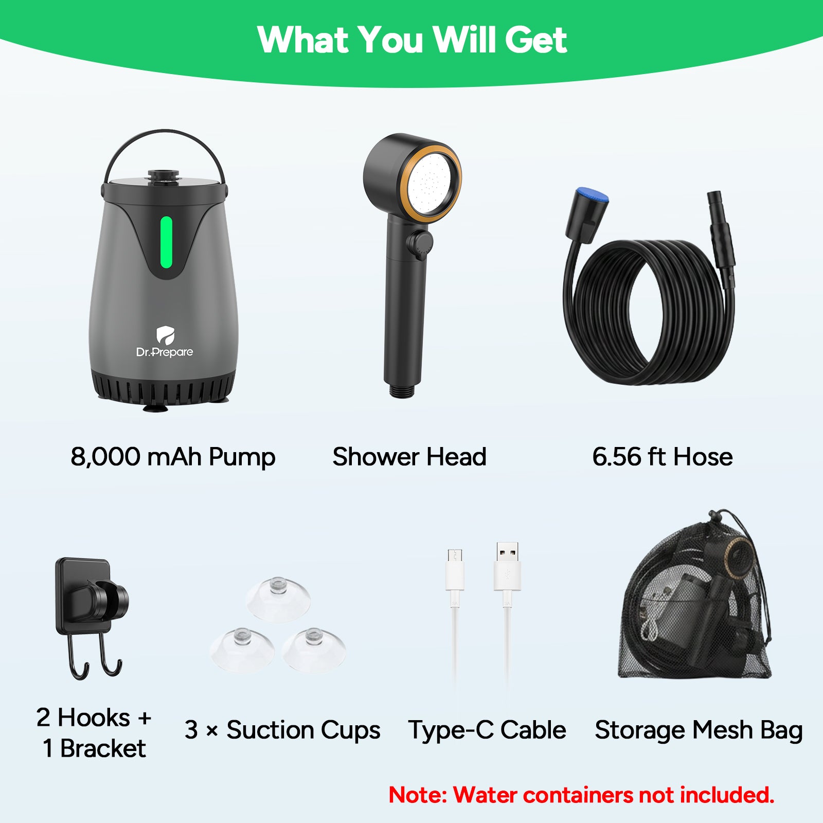 Dr.Prepare 5 Gallons (20L) Camping Shower with Water Pump