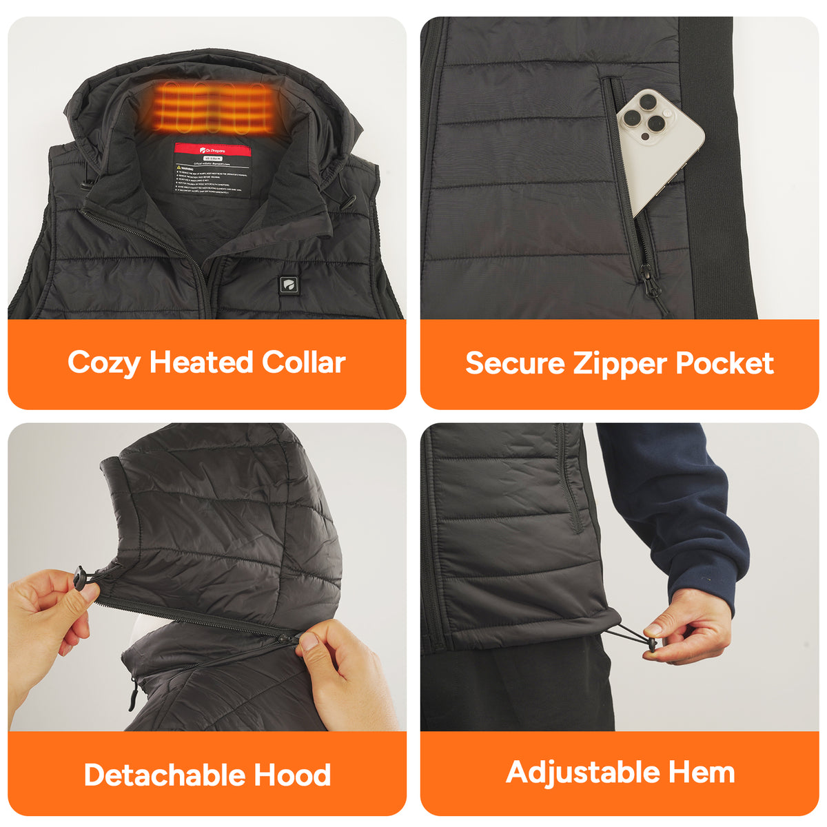 DR.PREPARE Electric Hooded Heated Vest with 16000mAh Battery Pack