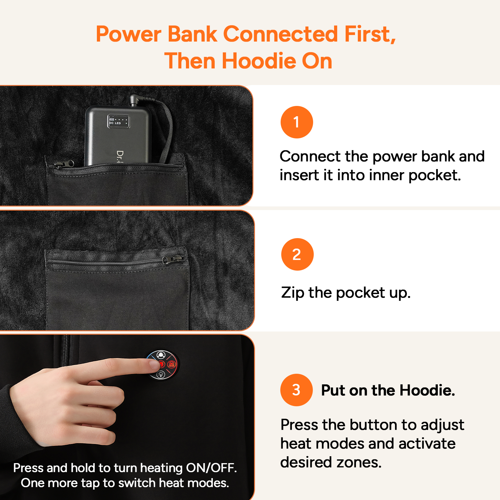 2025 New Unisex Heated Hoodie with 16000mAh Power Bank - Black