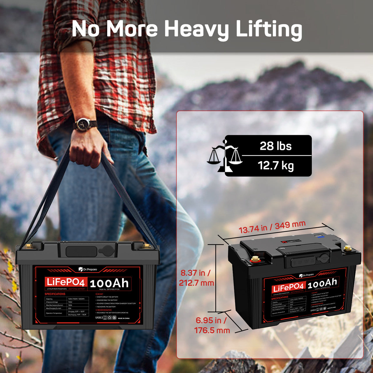Dr. Prepare PowerMax is a combination of a 12V 100Ah LiFePO4 battery and a solar generator, supplying power during your RV travel, outdoor camping, and it can be also used as the emergency power and home backup battery.
