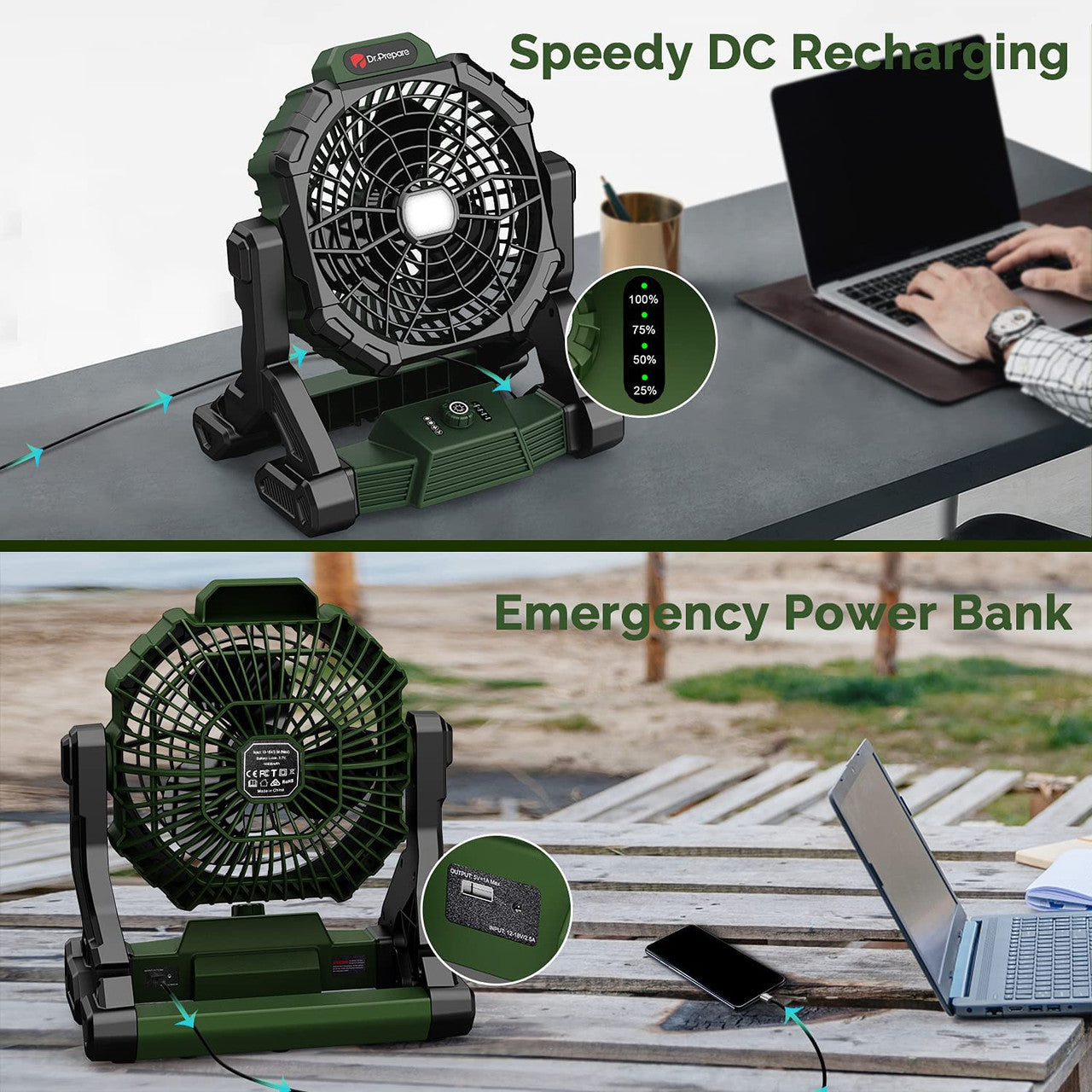 X35 Portable Camping Fan with LED Light