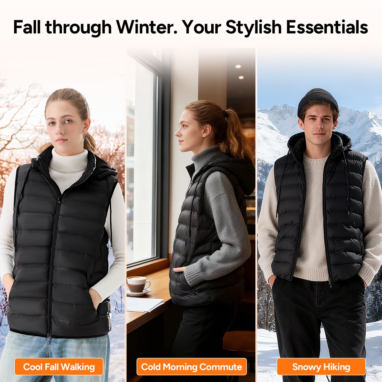 Electric Unisex Hooded Heated Vest with 7.4V 16000mAh Battery Pack