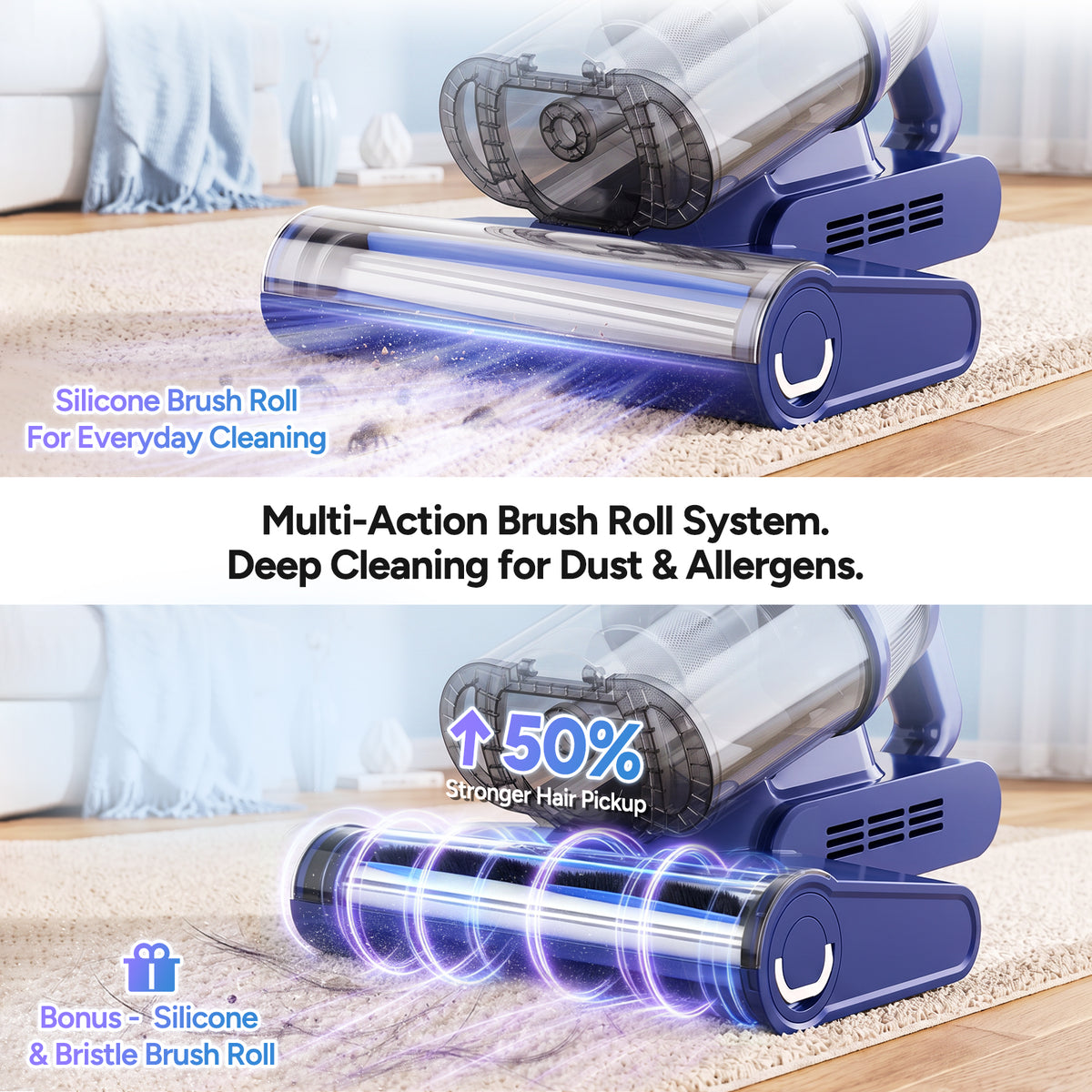 Dr.Prepare Mattress Vacuum Cleaner, 18kPa Powerful Suction, 42000RPM, Smart Dust Detection, 2 Cleaning Modes, 650W Motor, 40,000Hz Vibration, 0.8L Dust Cup, UV-C Light for Mattresses, Beds, Cribs & Sofas