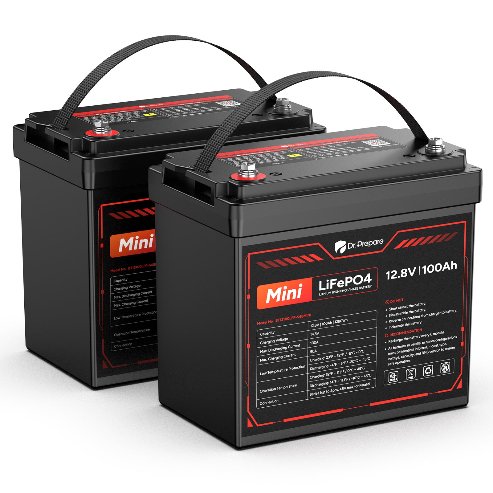 Mini 12V 100Ah LiFePO4 Lithium Battery – 10-Year Warranty
