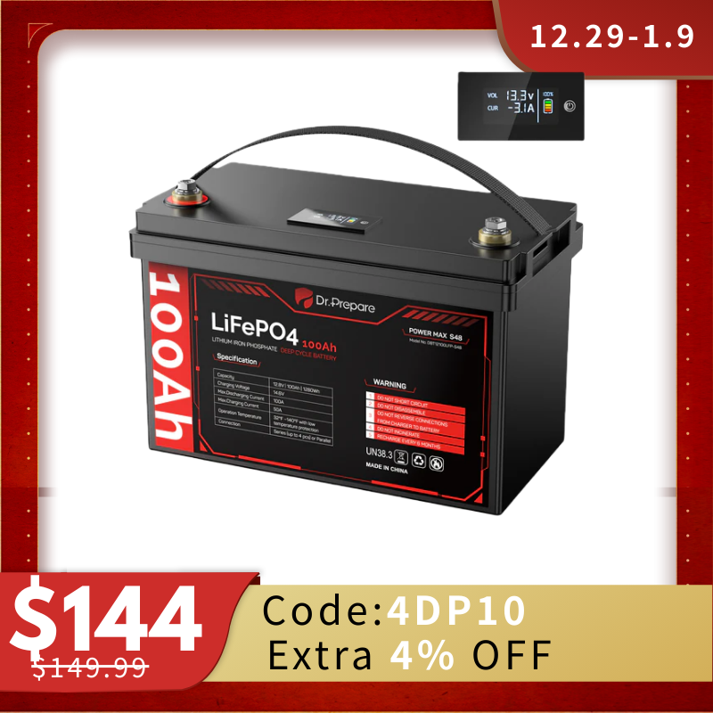 Batterie LiFePO4 12V 100Ah - 1280Wh, 15000 Cycles, Pour Camping-Car, Solaire, Bateau