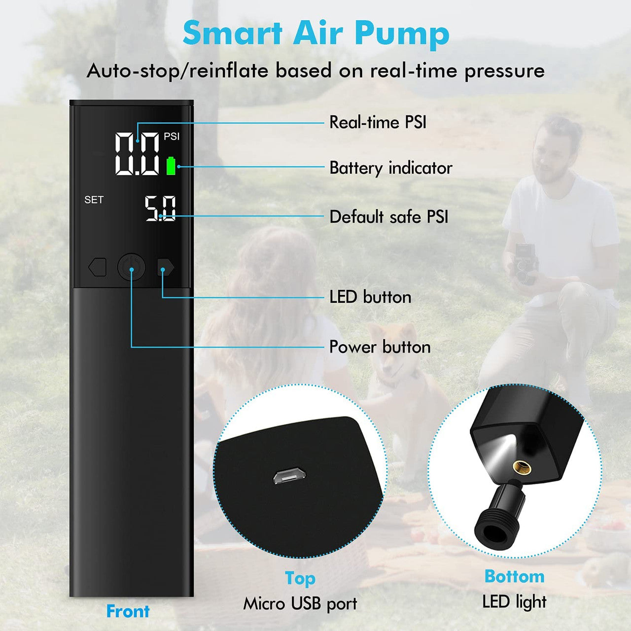4 Gallon Portable Camping Shower with Rechargeable Air Pump