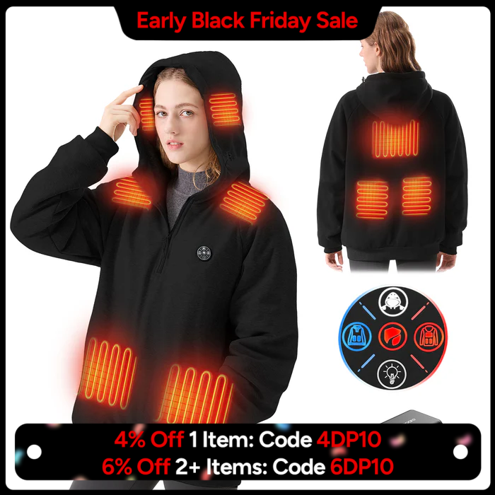 2025 New Unisex Heated Hoodie with 16000mAh Power Bank - Black