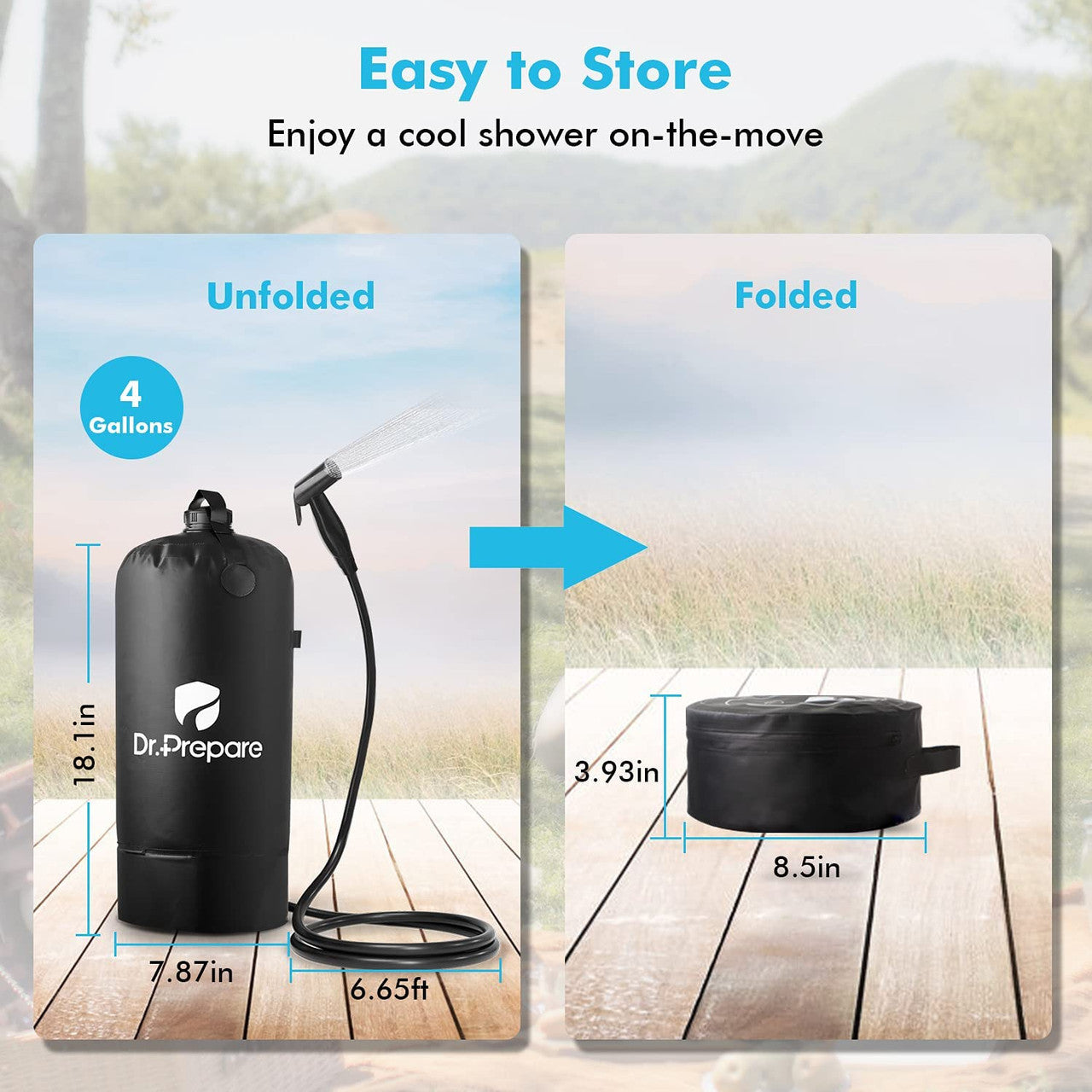 4 Gallon Portable Camping Shower with Rechargeable Air Pump