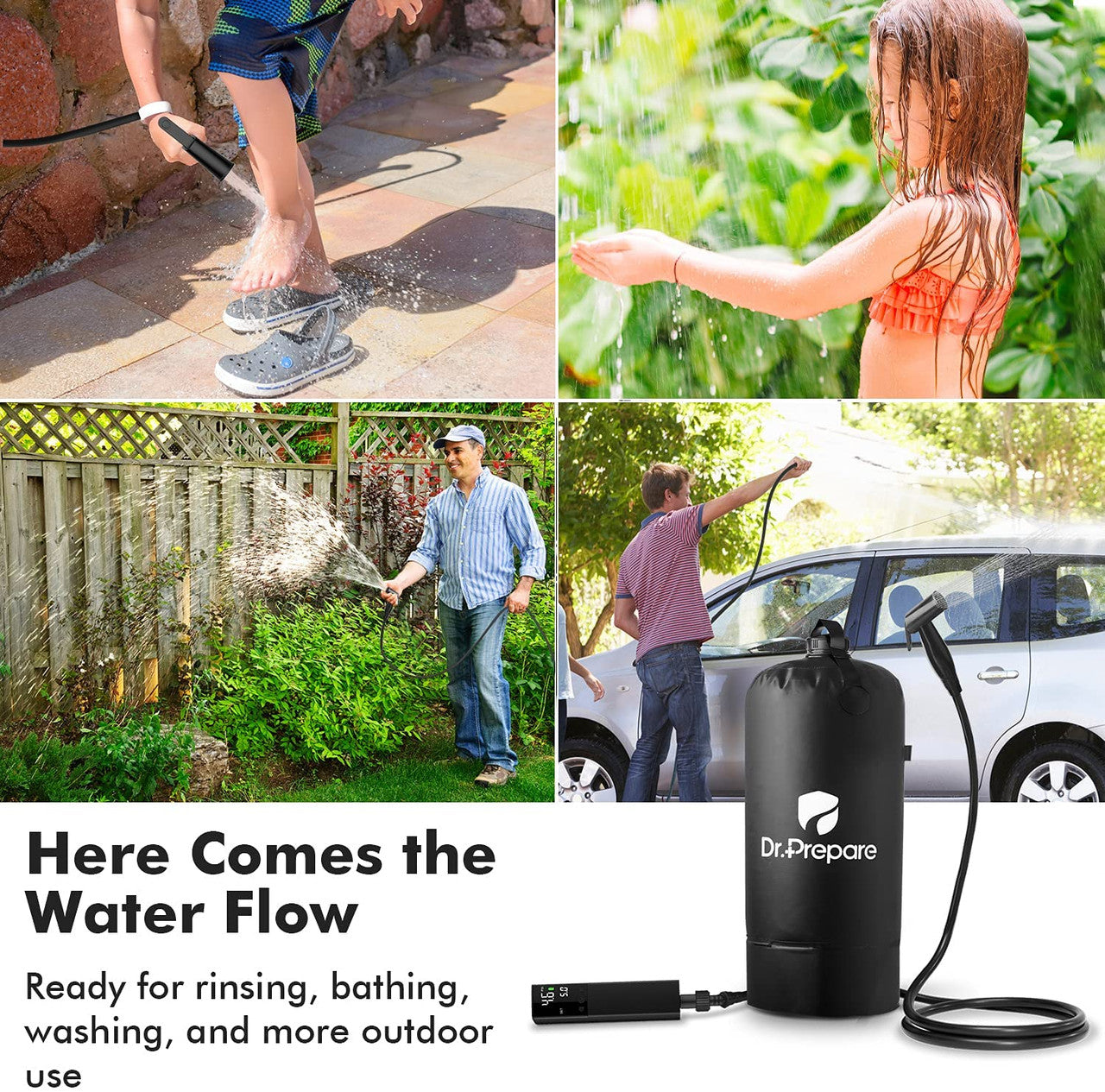 4 Gallon Portable Camping Shower with Rechargeable Air Pump