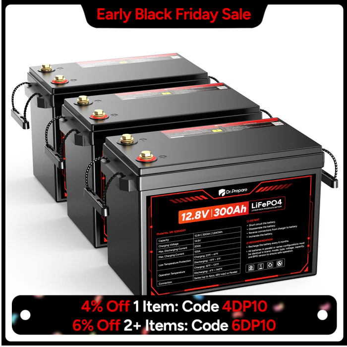 12V 300Ah LiFePO4 Lithium Battery - Compact Size (10 Year Warranty)