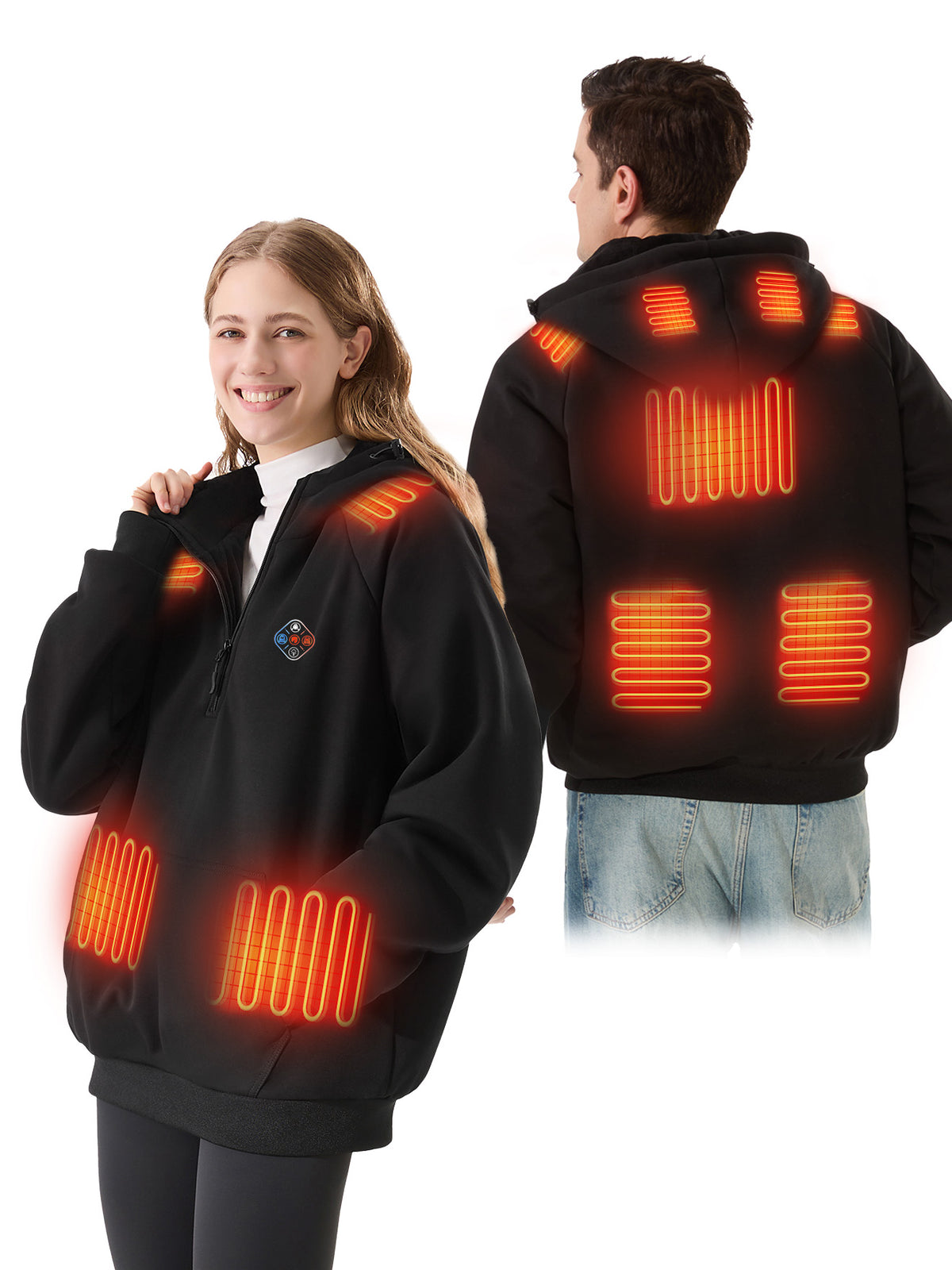 2026 New Upgrade Unisex Heated Hoodie with 16000mAh Power Bank - Black