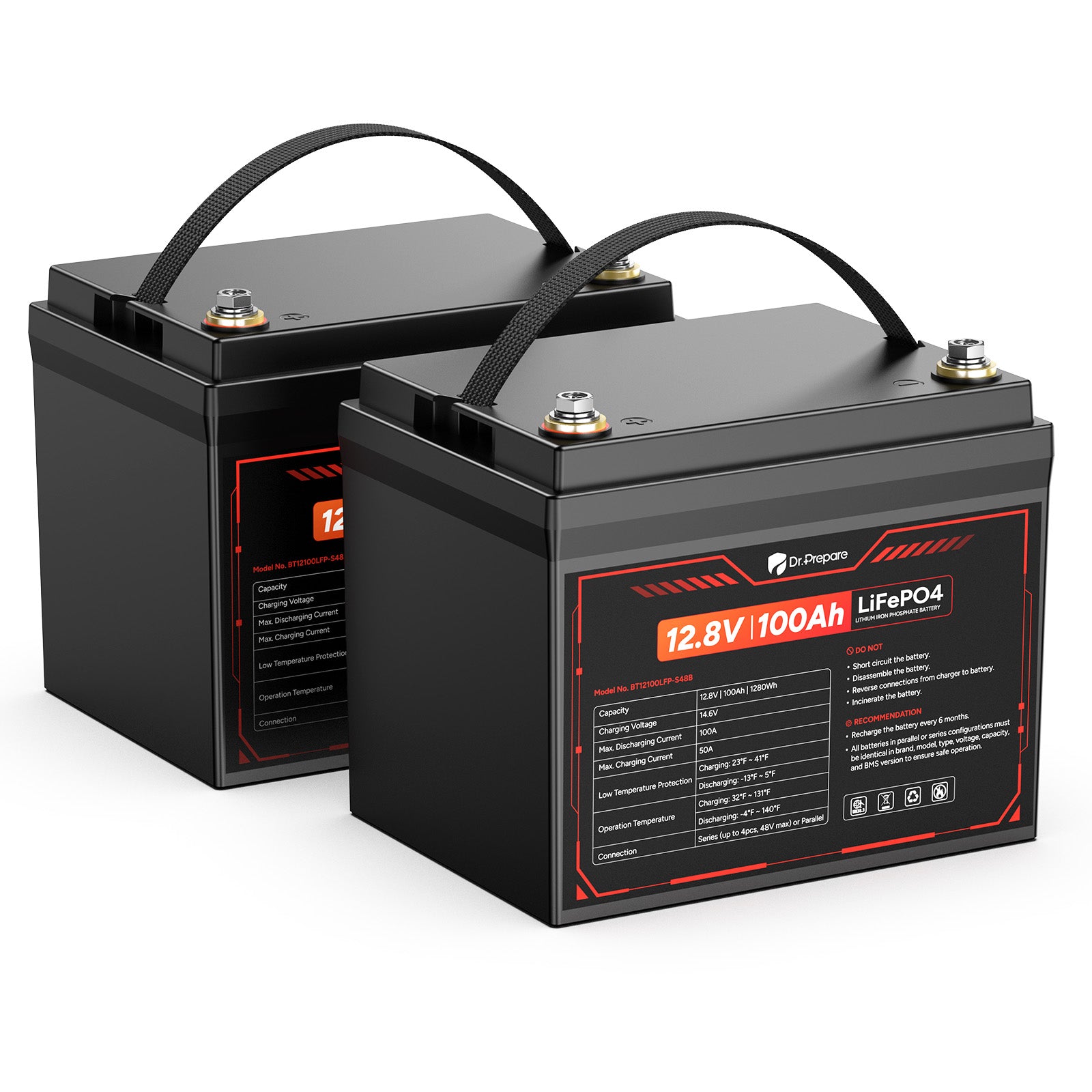 【Back Order 5/20】Dr. Prepare Compact 12V 100Ah LiFePO4 Lithium Battery - 3-Year Warranty