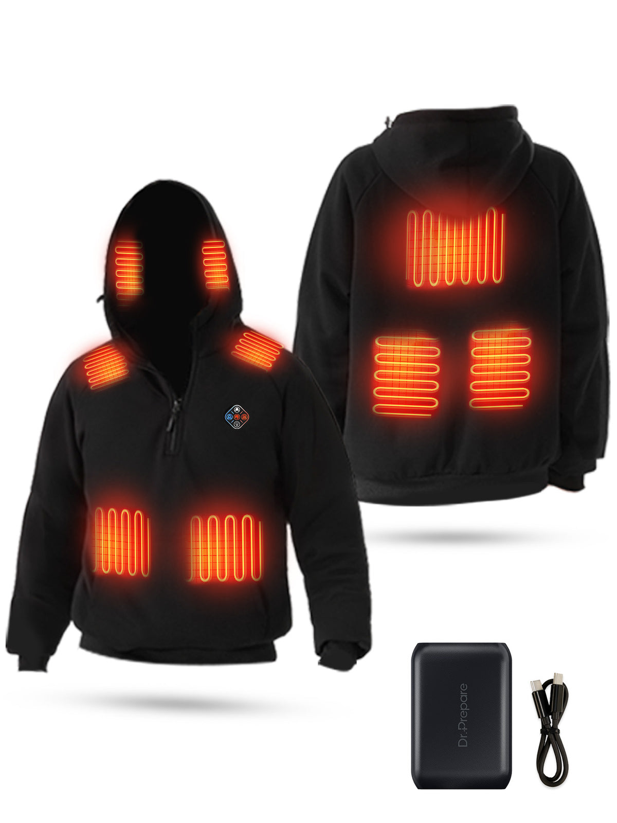 2026 New Upgrade Unisex Heated Hoodie with 16000mAh Power Bank - Black S-2XL