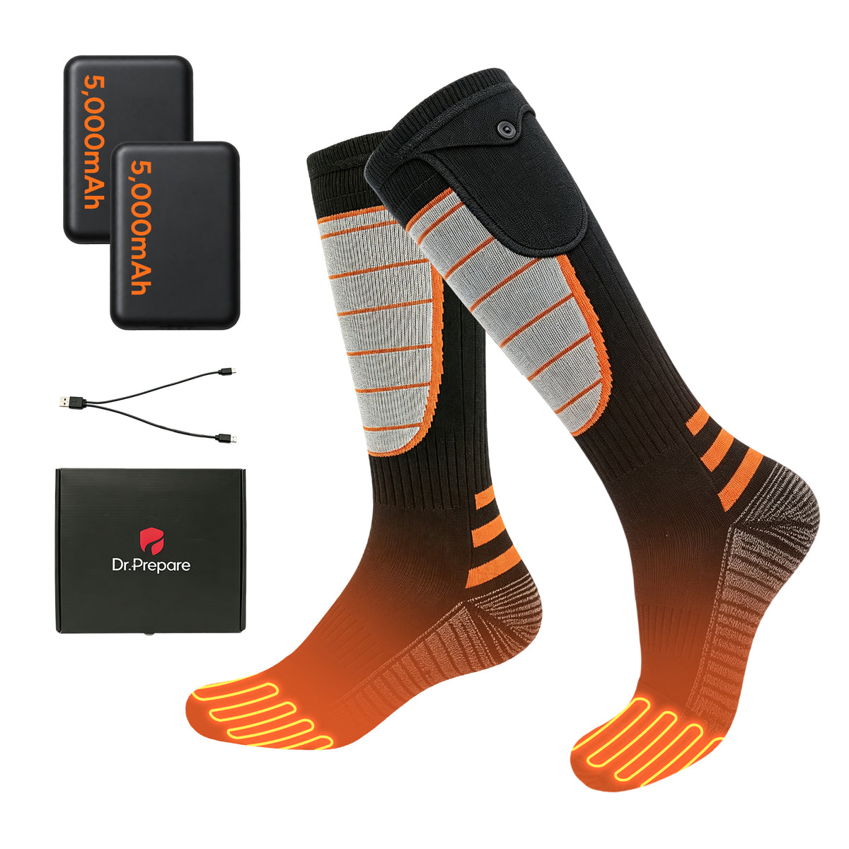 Dr.Prepare Heated Socks for Men Women with Rechargeable 5000mAh Batteries