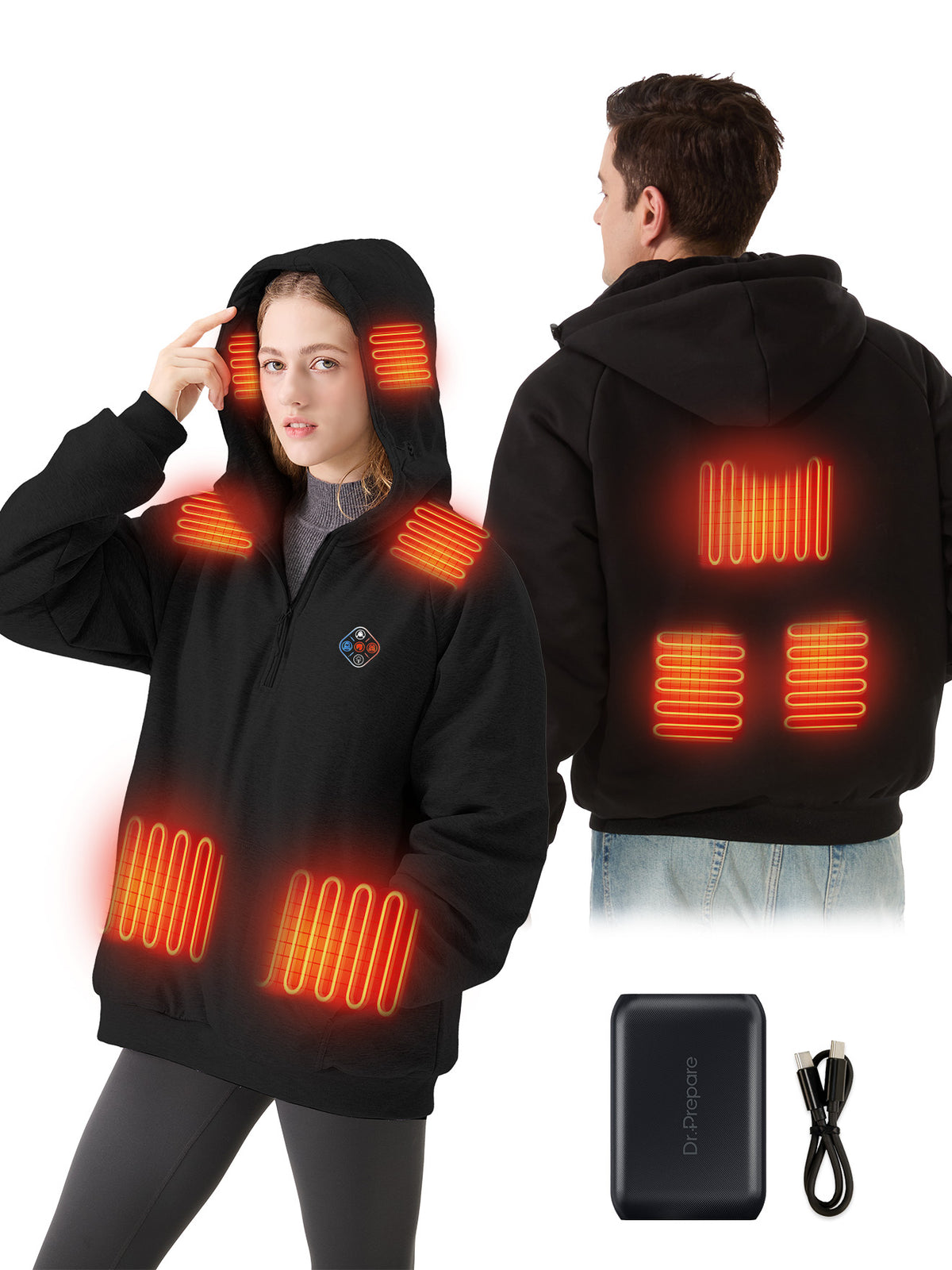 2026 New Upgrade Unisex Heated Hoodie with 16000mAh Power Bank - Black