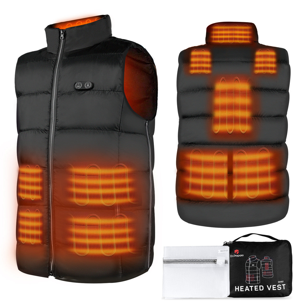 Heated vest's front and back heating effect