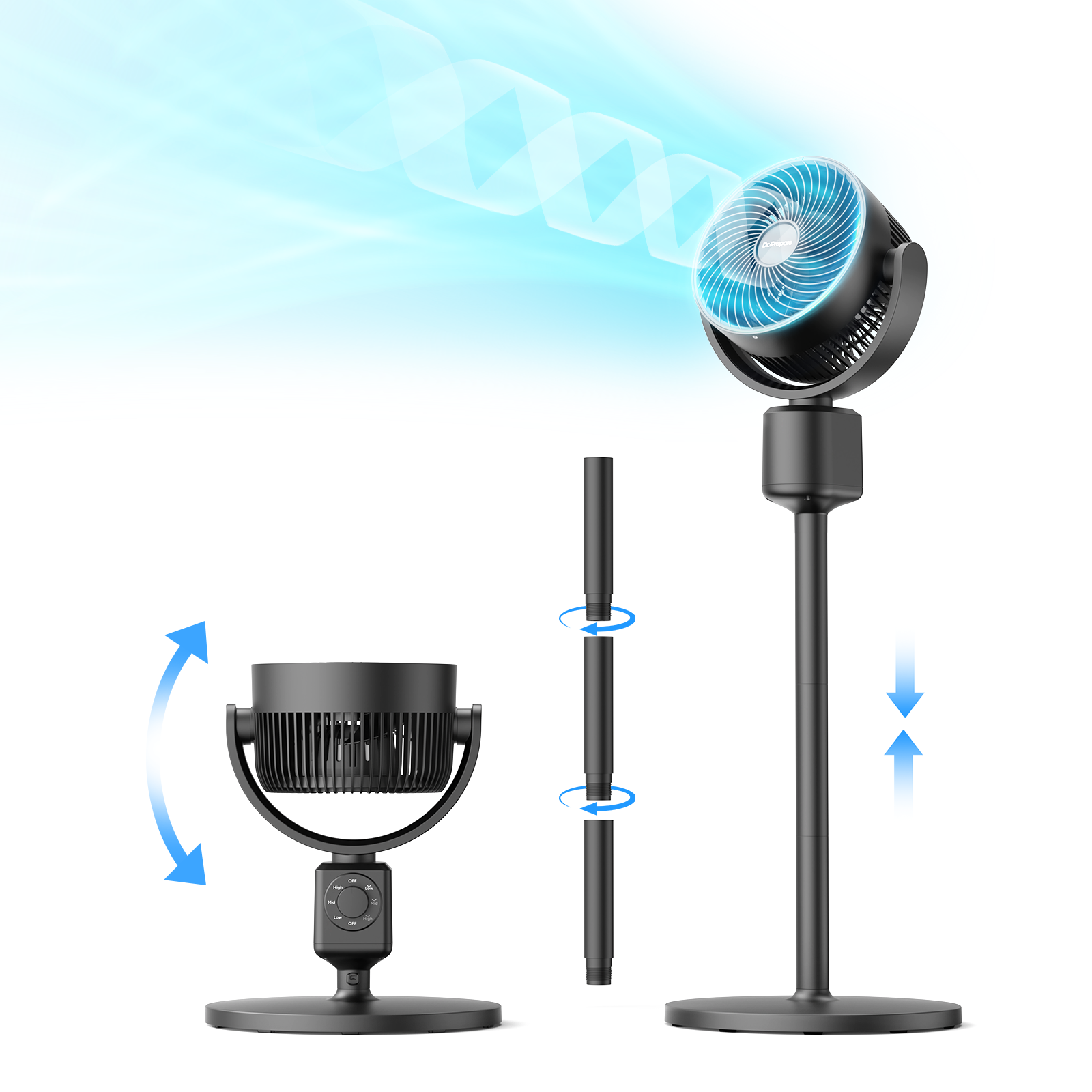 Dr.Prepare Fan for Bedroom, Desk Fan & Standing Fan Combo